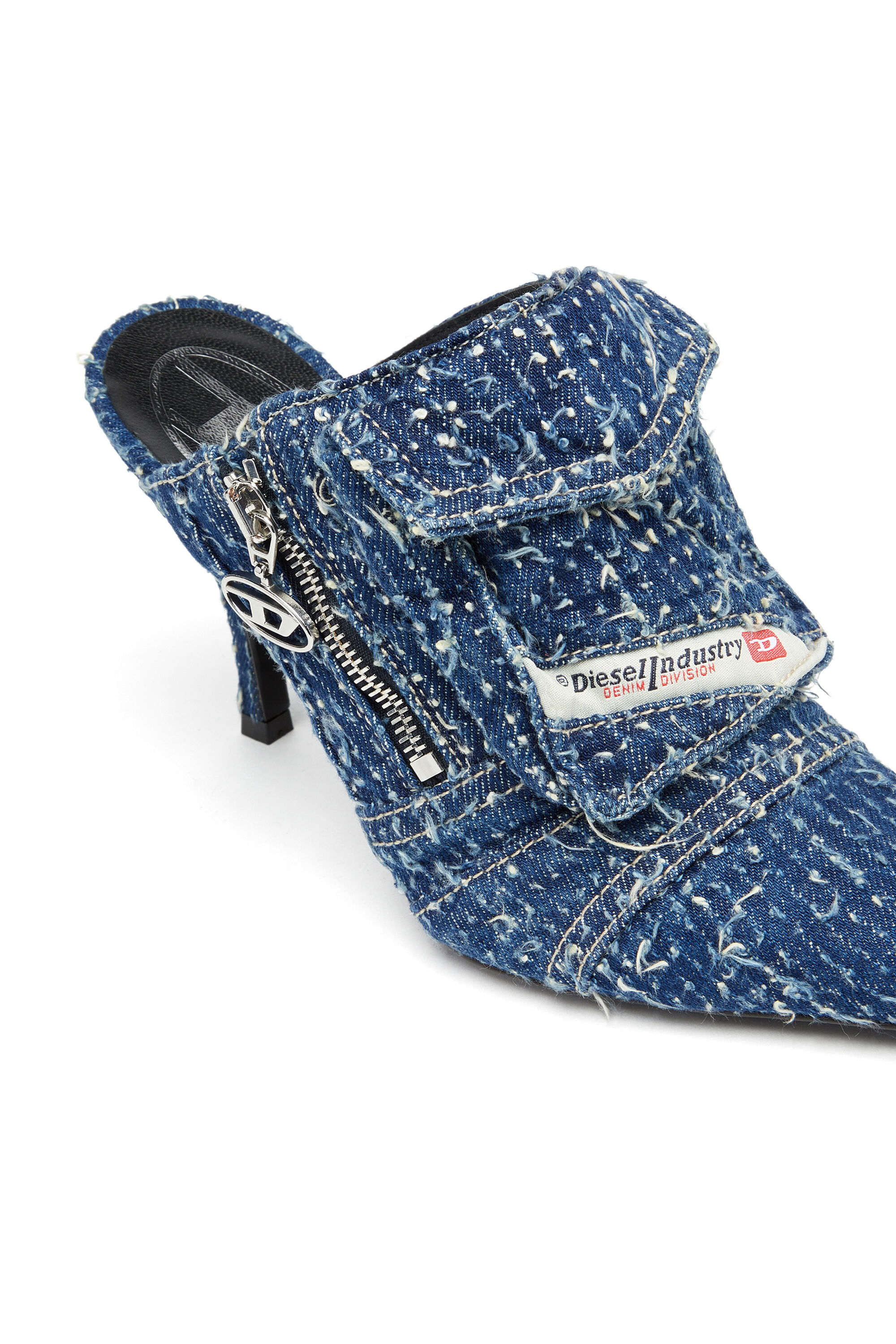Diesel - D-VENUS POCKET ML, Female's D-Venus-Heeled mules in bouclé denim in Blue - 4