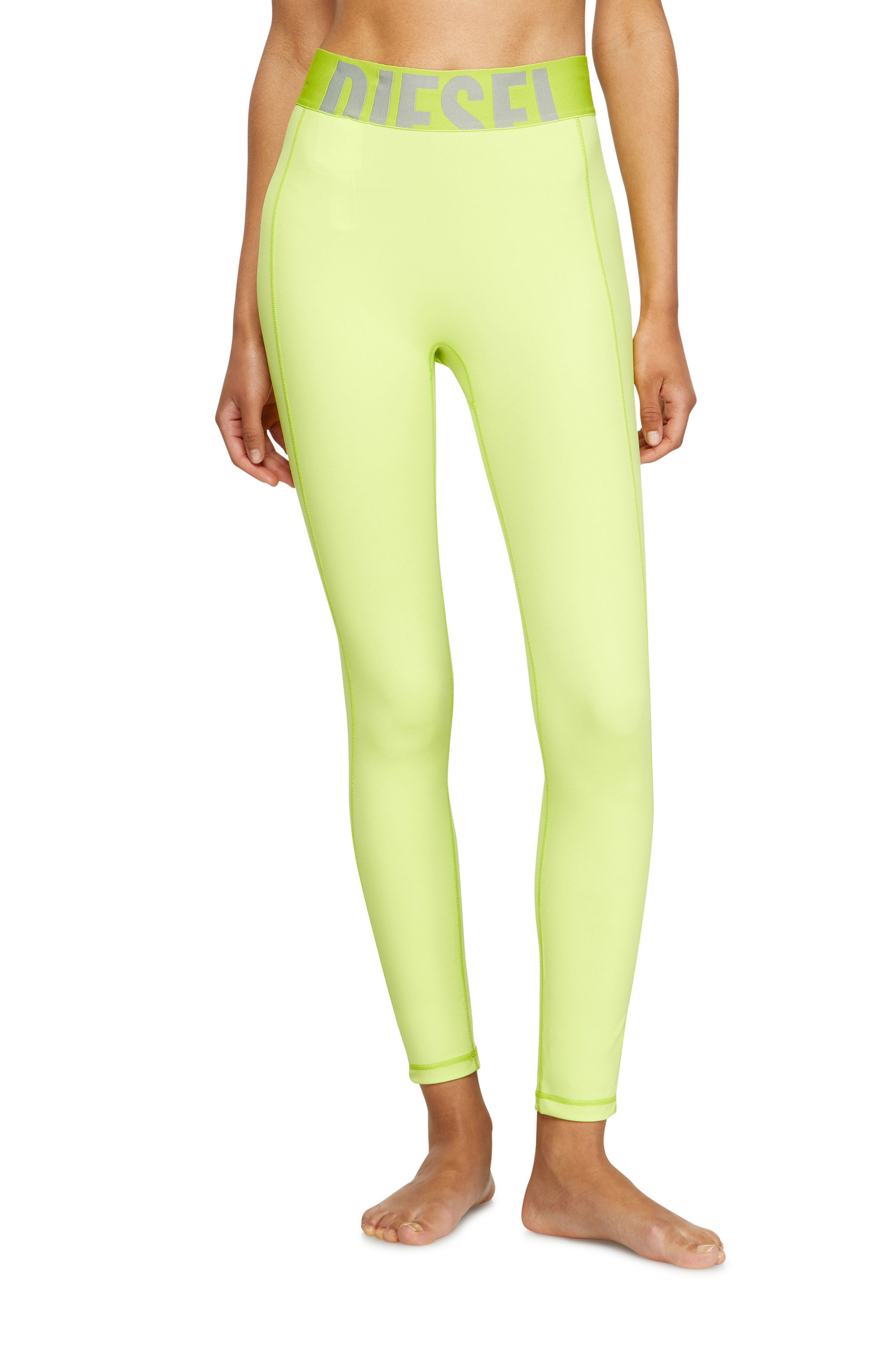 Diesel - ADELINE-D-POP, Female's Microfibre leggings with cut-off logo in Green Fluo - 1