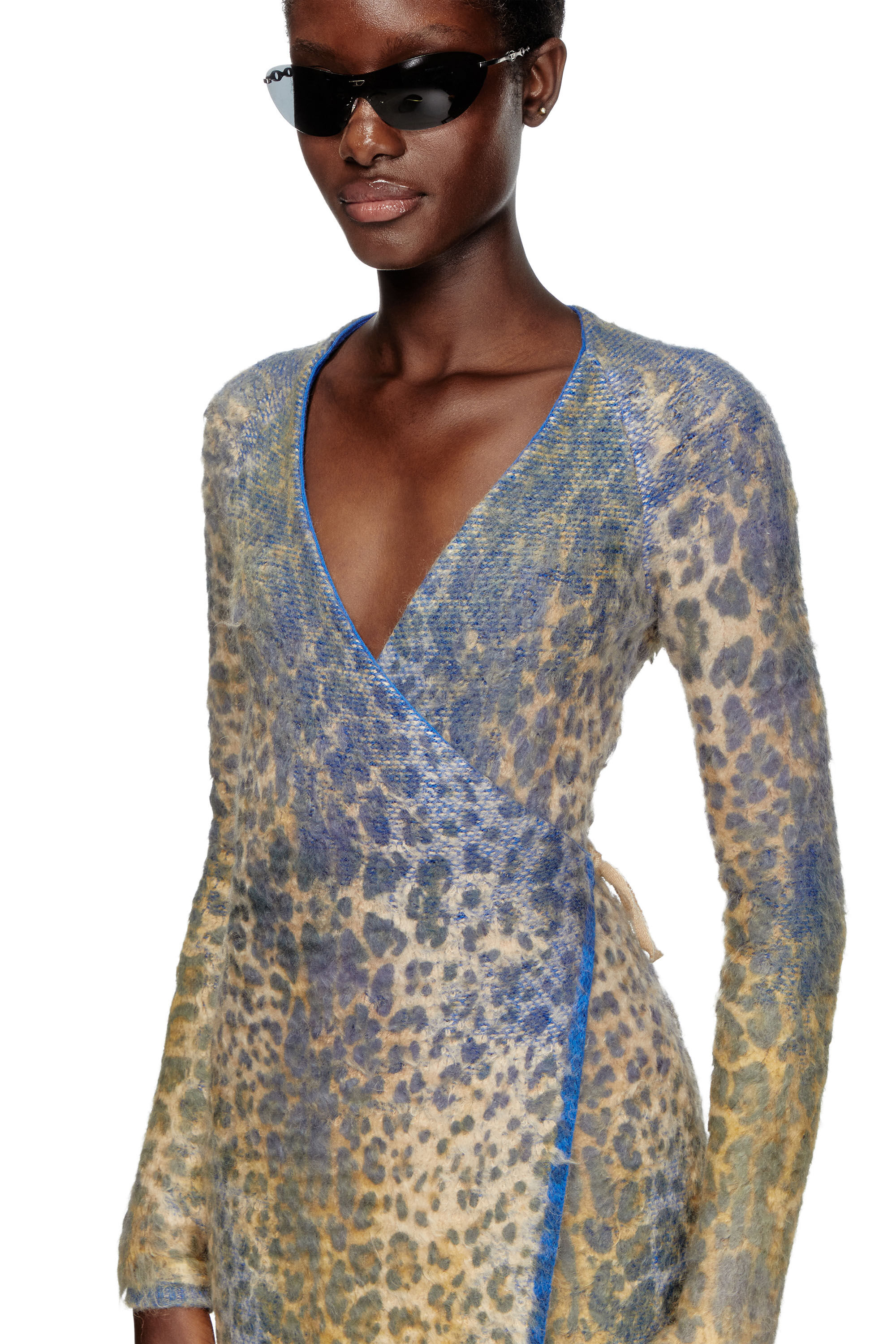 Diesel - M-SOFOCLE, Female's Leopard print dress with devoré jacquard in Beige/Blue - 4