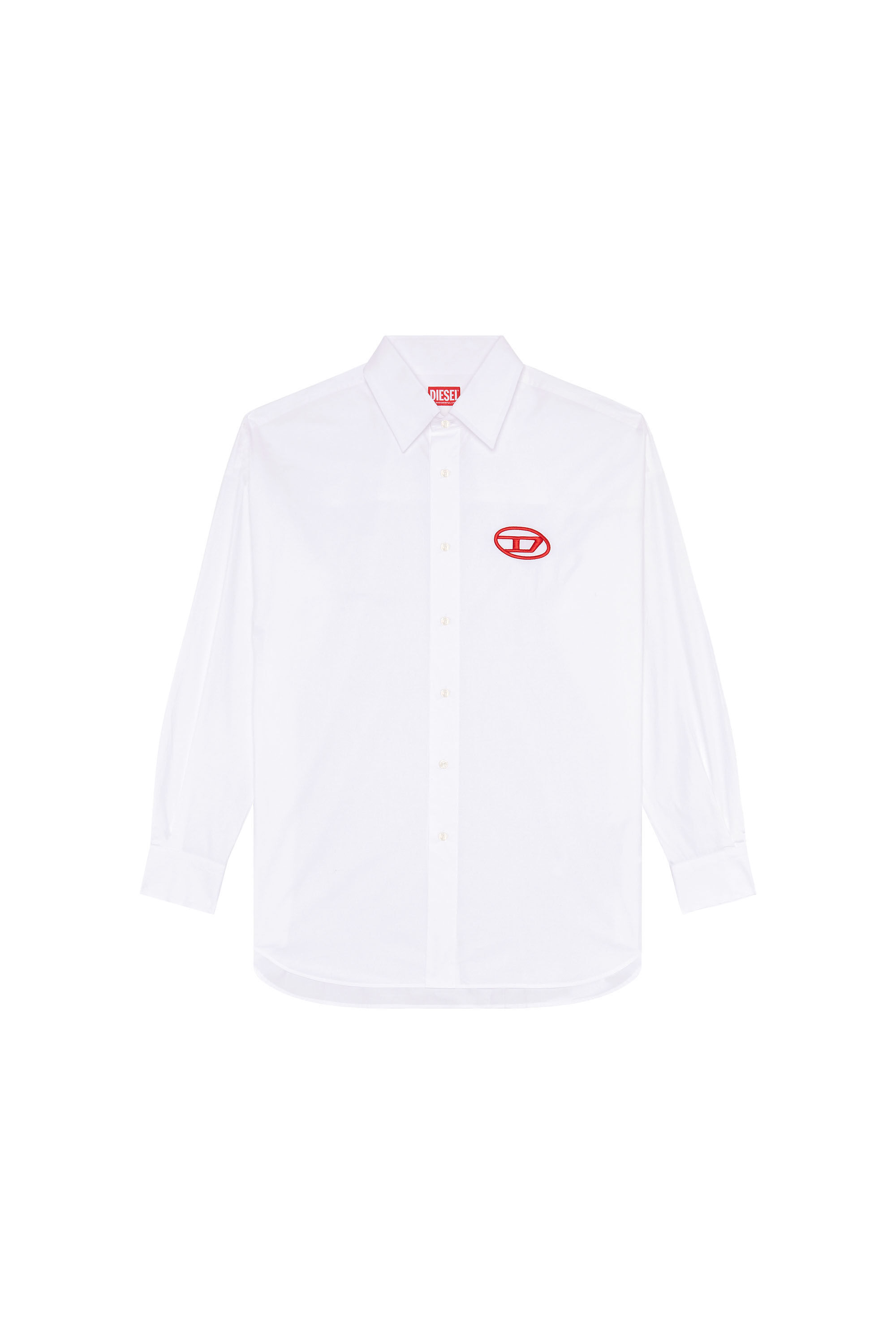 Diesel - S-DOU-PLAIN, Male's Poplin shirt with oval D embroidery in White - 2