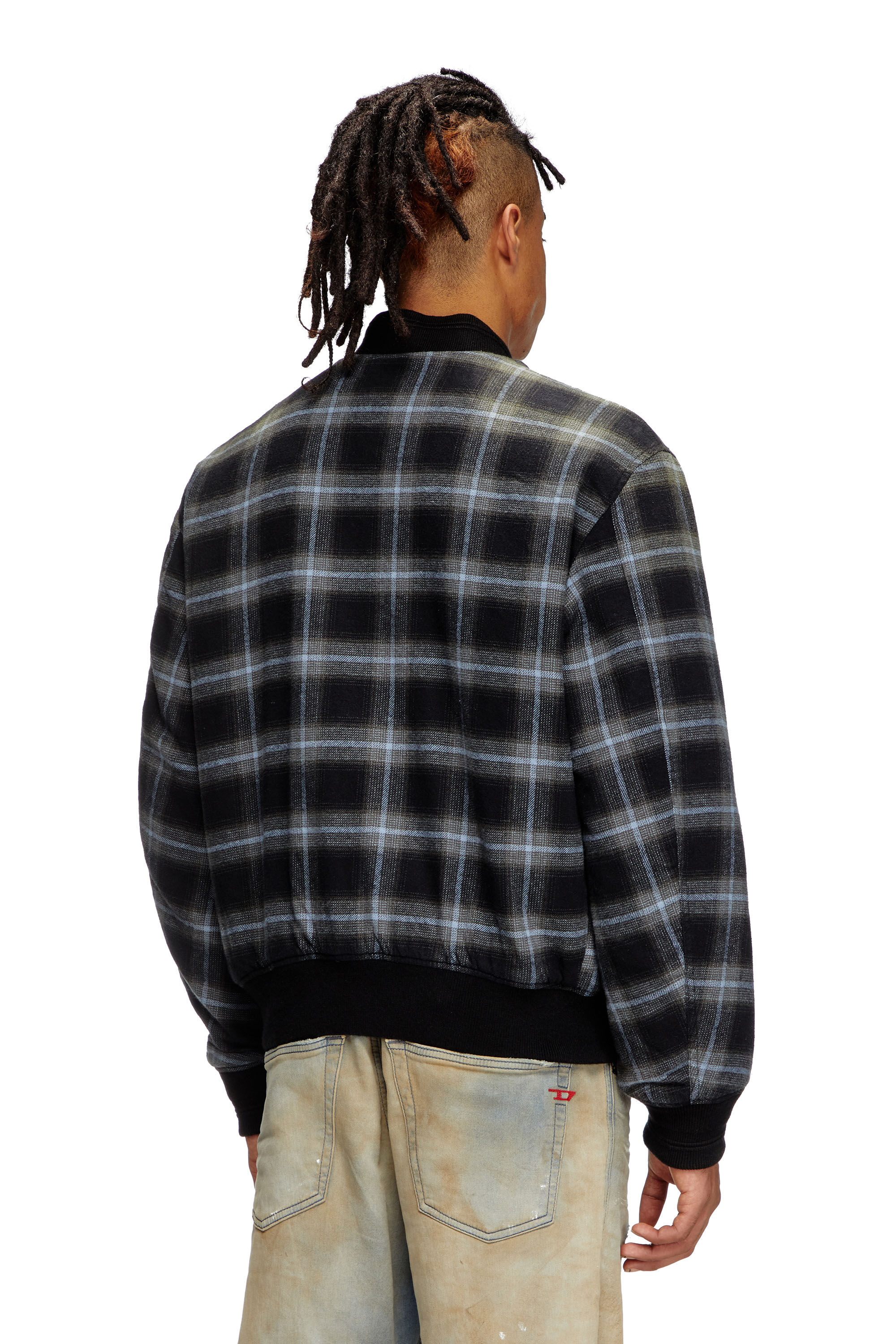 Diesel - J-SAINT, Male's Padded bomber jacket in check flannel in Black/Blue - 5