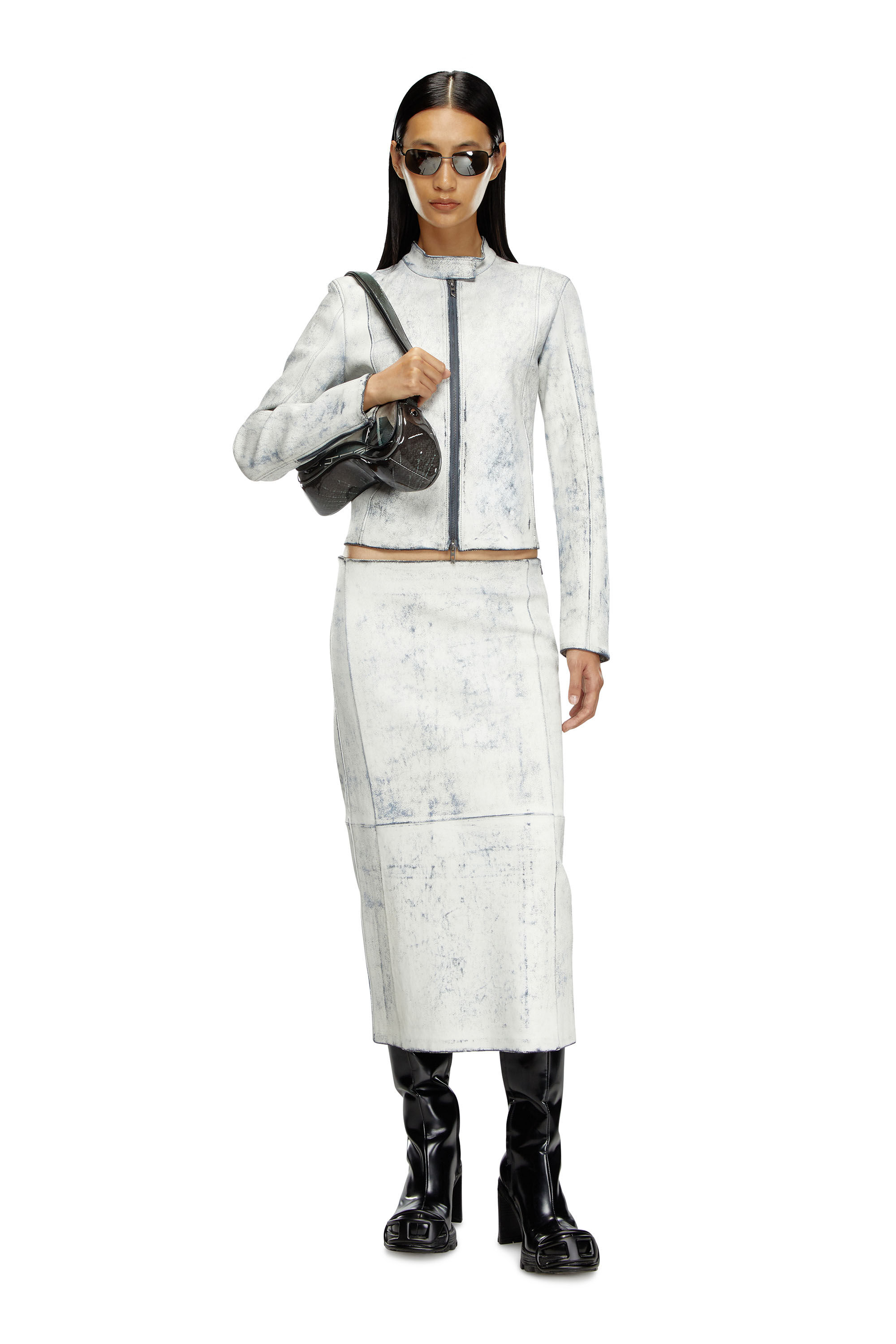 Diesel - L-YRIC, Female's Leather jacket with plaster effect in White - 1
