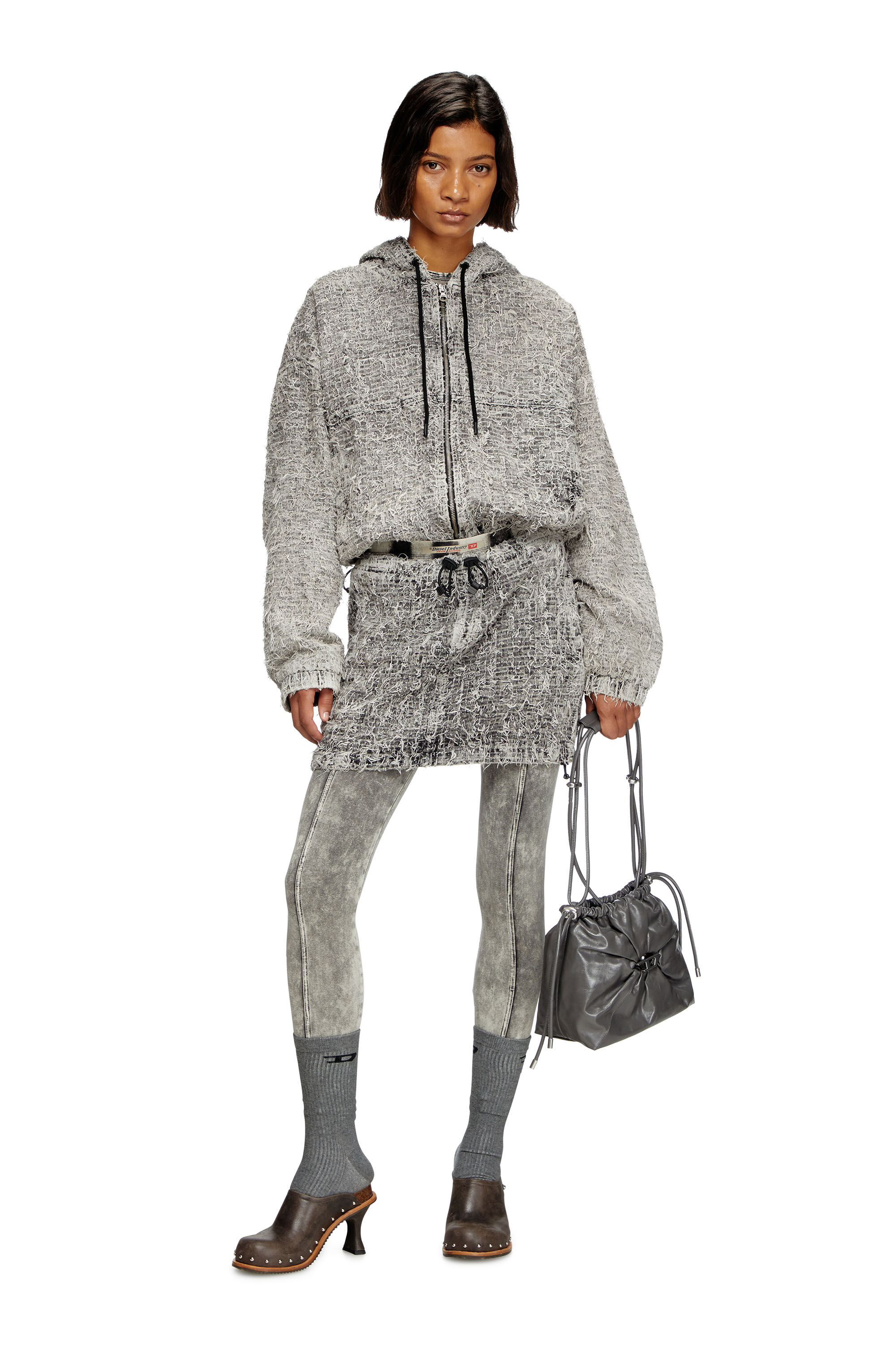 Diesel - SCRUNCH-D BUCKET, Female's Scrunch-D-Bucket bag in shiny wrinkled leather in Grey - 7