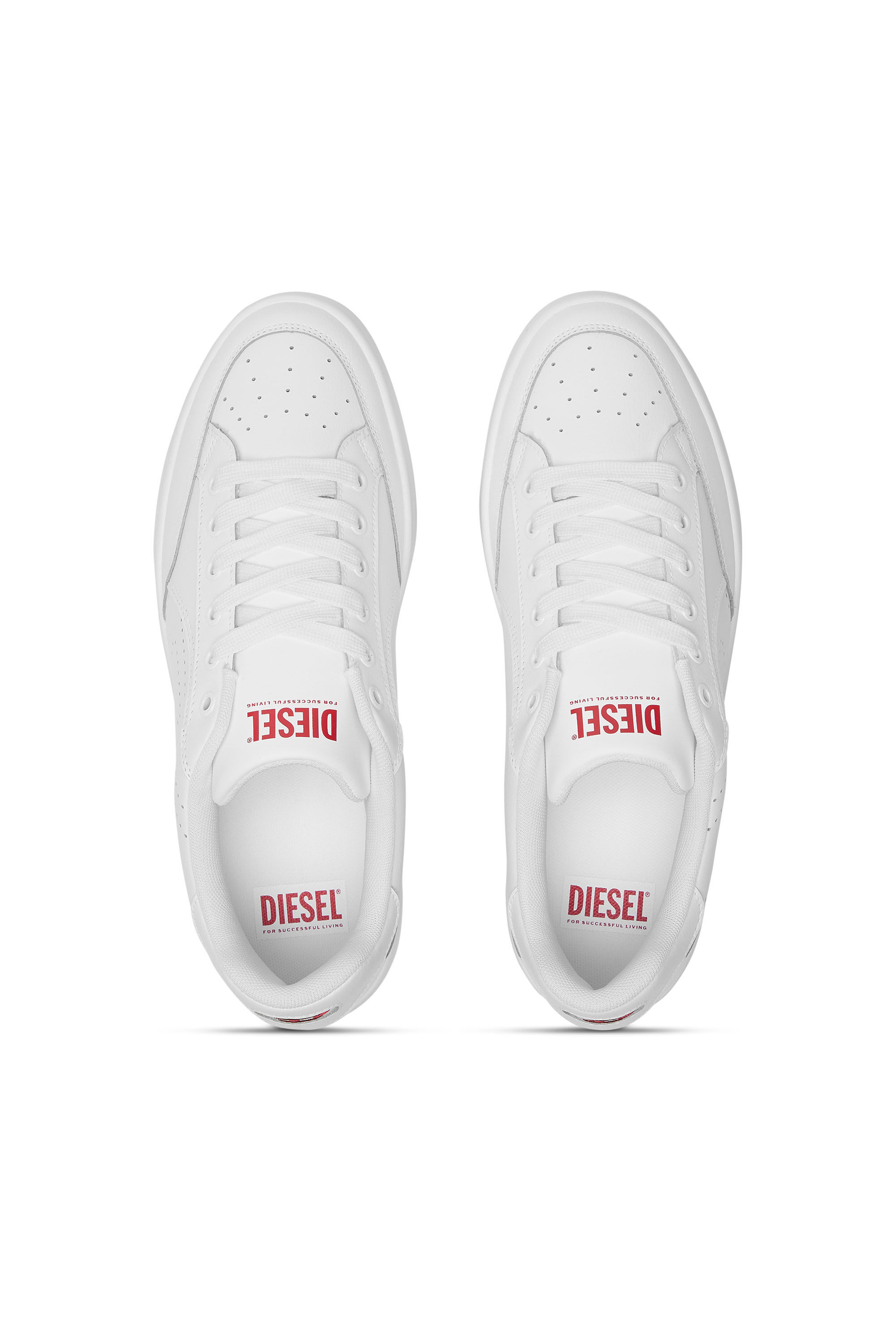 Diesel - S-DAKOTA LOW, Male's S-Dakota-Leather sneakers with perforated logo in White - 4