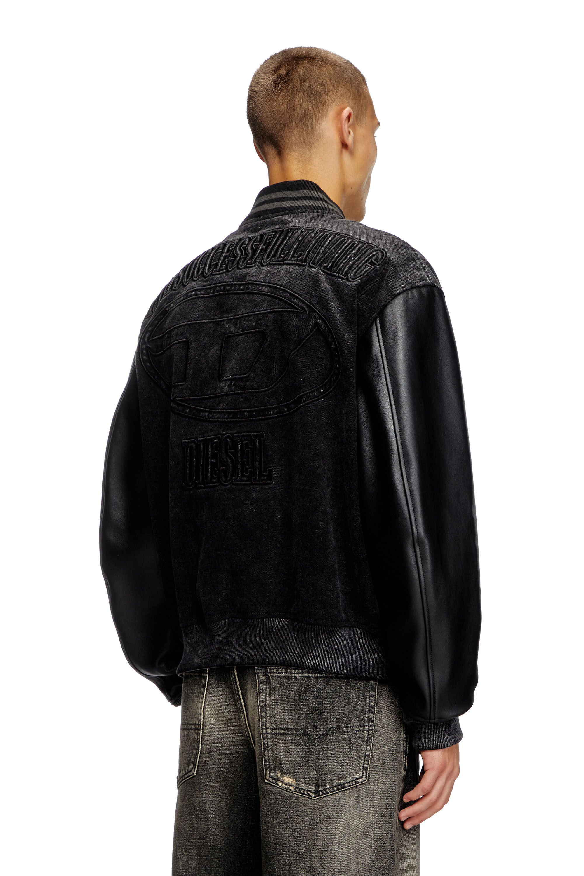 Diesel - L-NYN, Male's Denim and leather bomber jacket in Black - 5