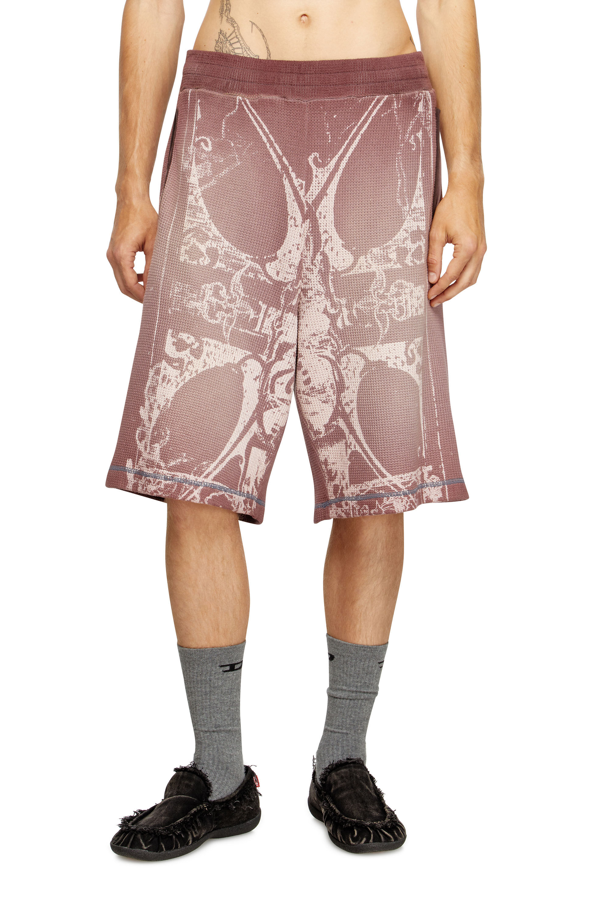 Diesel - P-WARKY-SHORT, Male's Waffle shorts with medieval print in null - 3