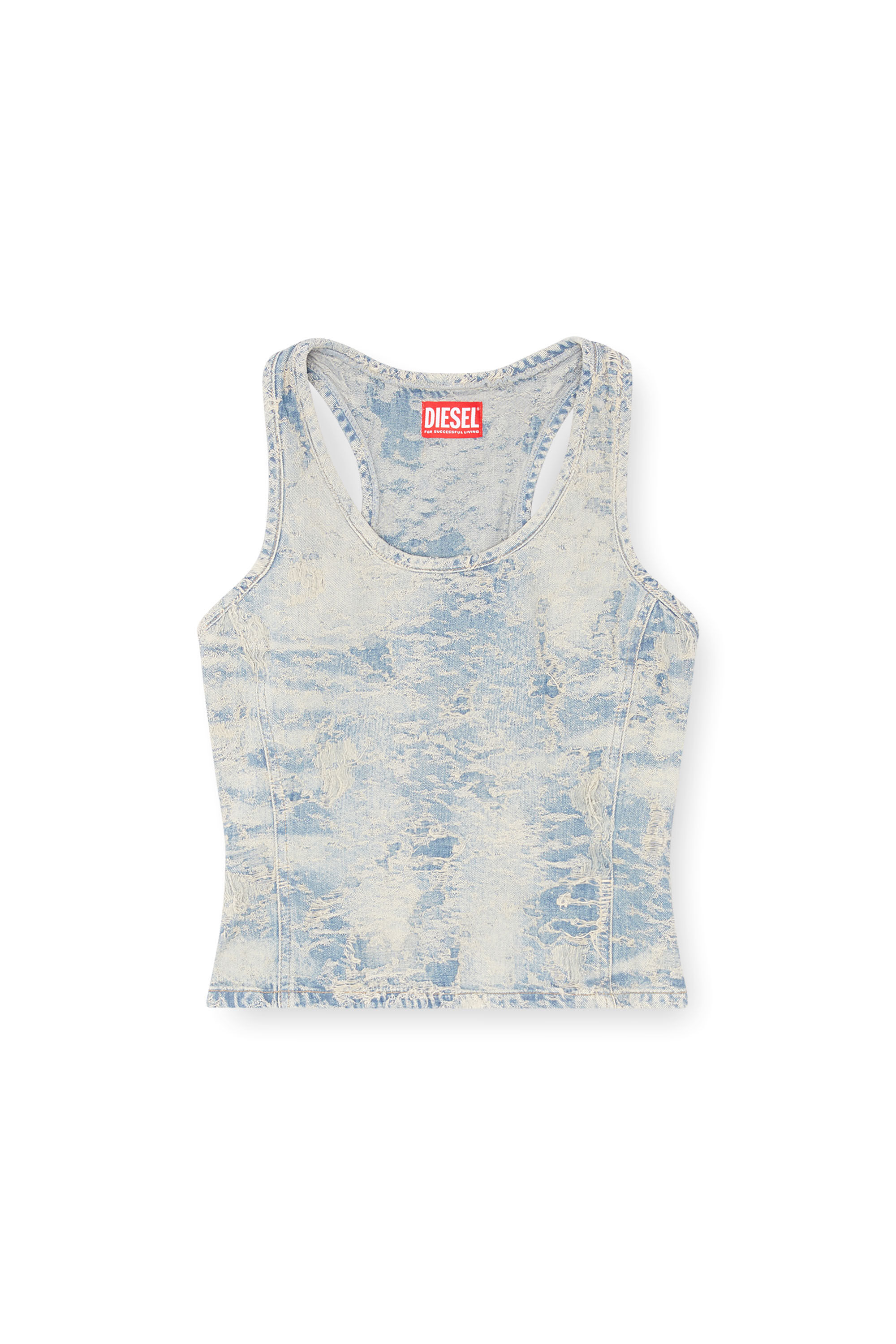 Diesel - DE-NORG-FSF, Female's Tank top in dirty jacquard denim in Light Blue - 2