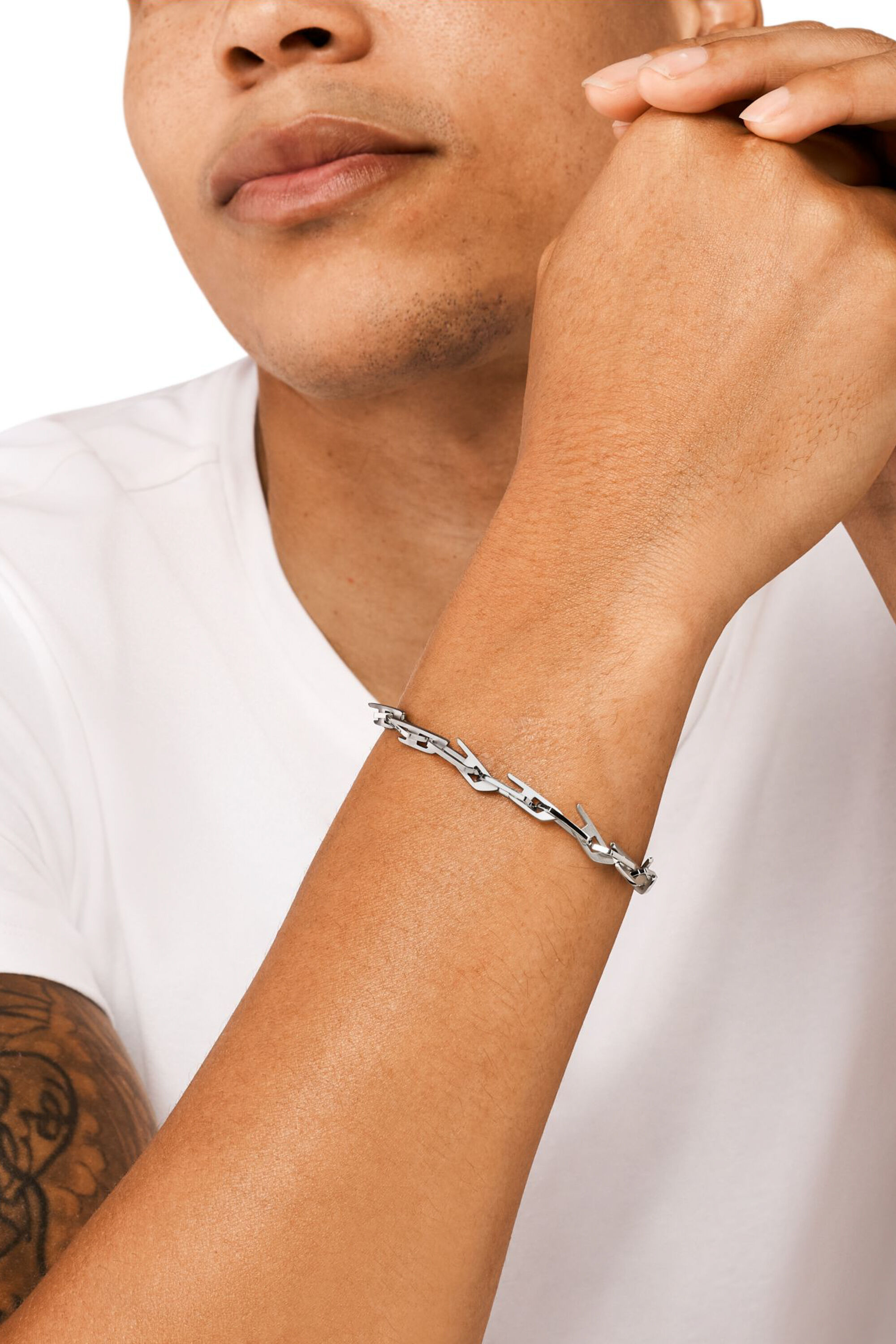 Diesel - DX1536040, Bracelet chaîne en acier inoxydable avec logo D entrelacé Mixte in Gris argenté - 3