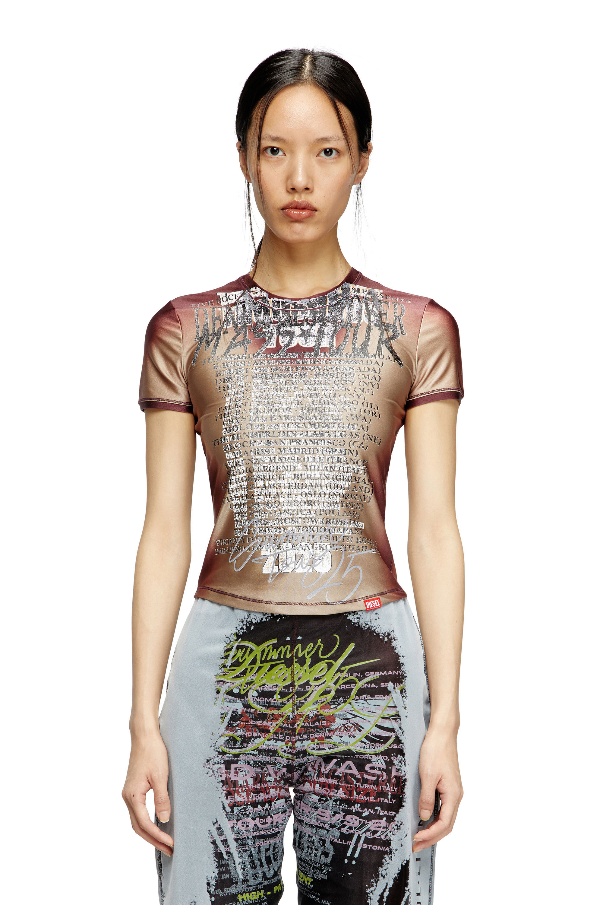 Diesel - T-KALYC, Female's Short-sleeve top with lyrics print in Brown - 3