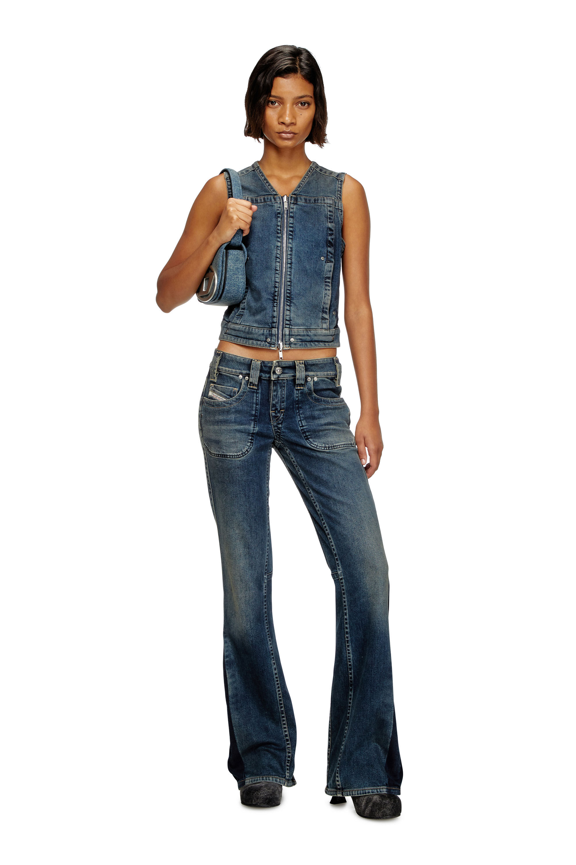 Diesel - DE-PROOF-RE, Female's Zipped top in Rehab denim in Dark Blue - 1