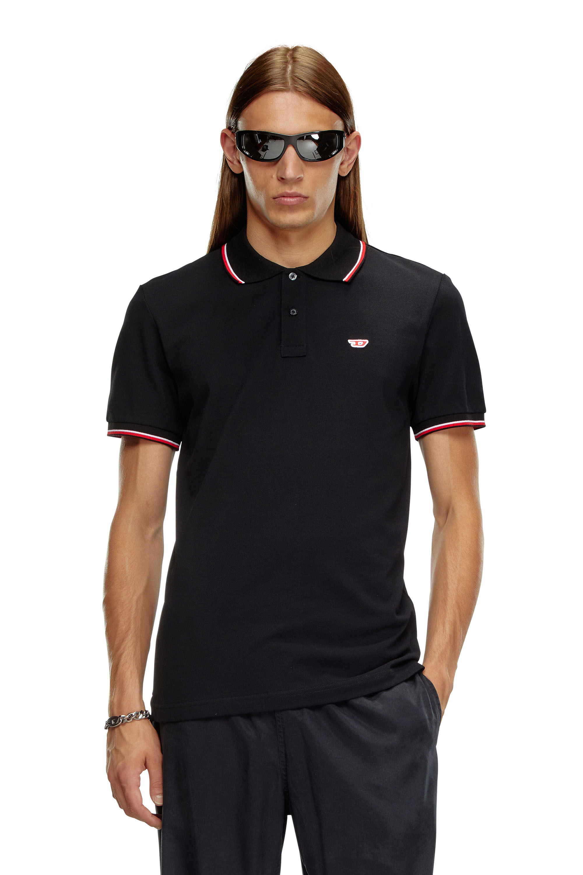 Diesel - T-SMITH-D, Male's Polo shirt with striped trims in Black - 3