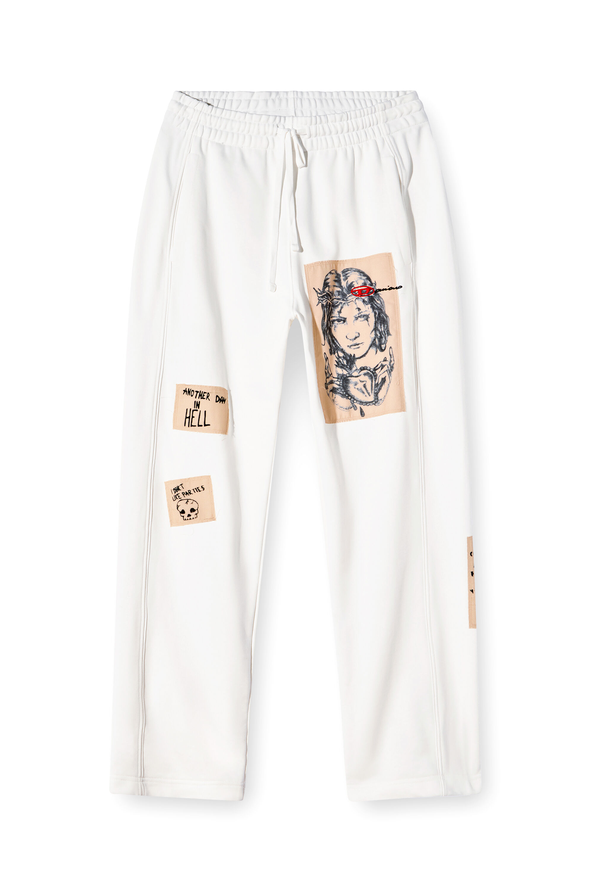 Diesel - P-MARTYANS-DD, Pantalon de survêtement avec empiècements tatouage Mixte in Blanc - 2