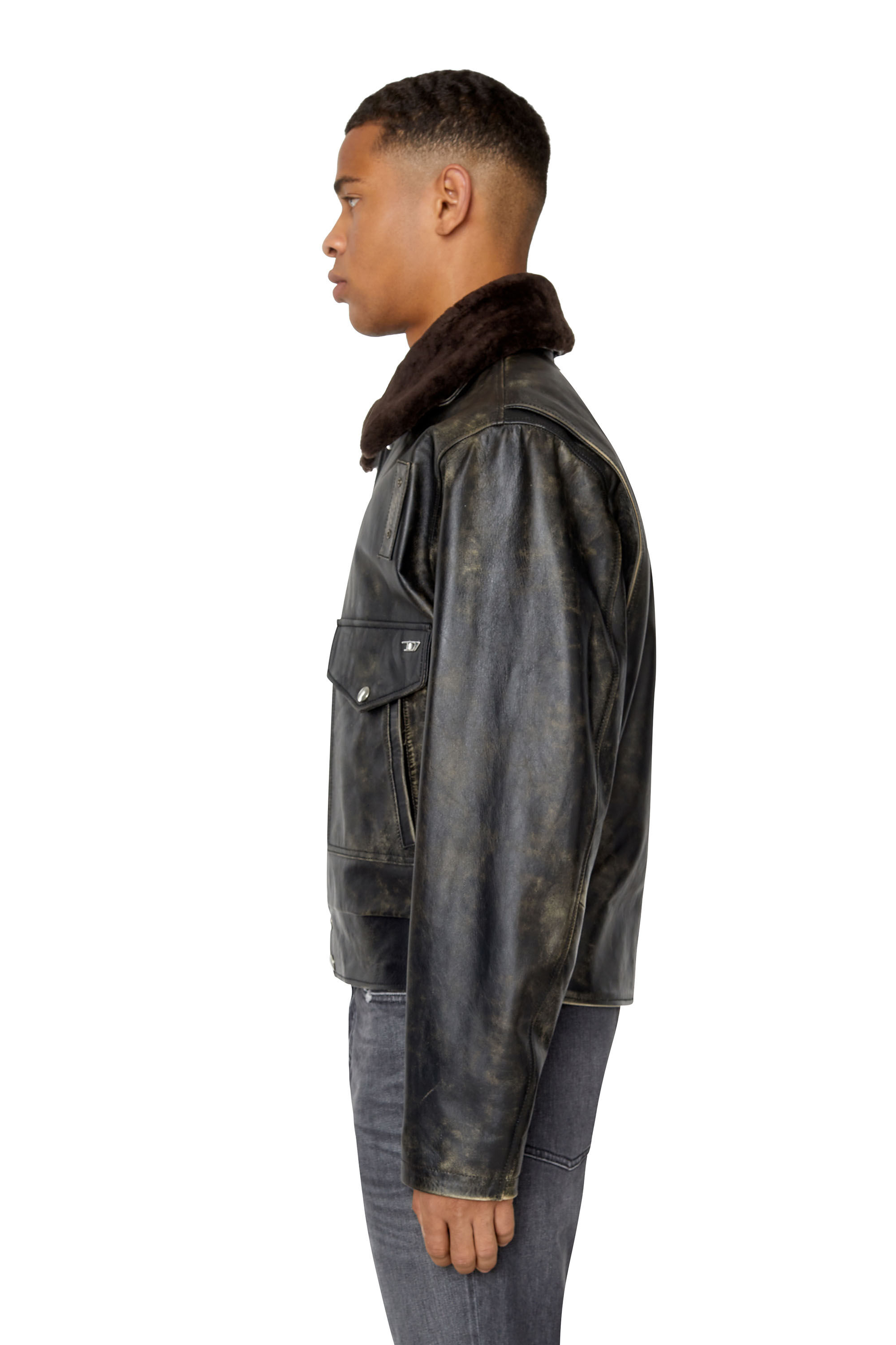 L MUDDY FUR Man Aviator jacket with shearling collar Diesel