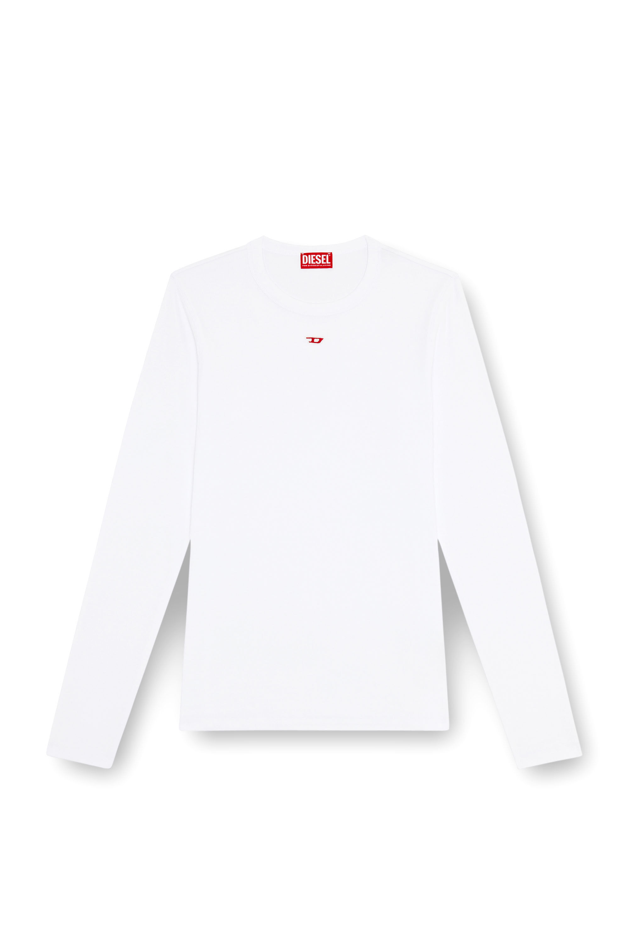Diesel - D-RIBBER-LS-N, Male's Long-sleeve T-shirt with D patch in White - 2