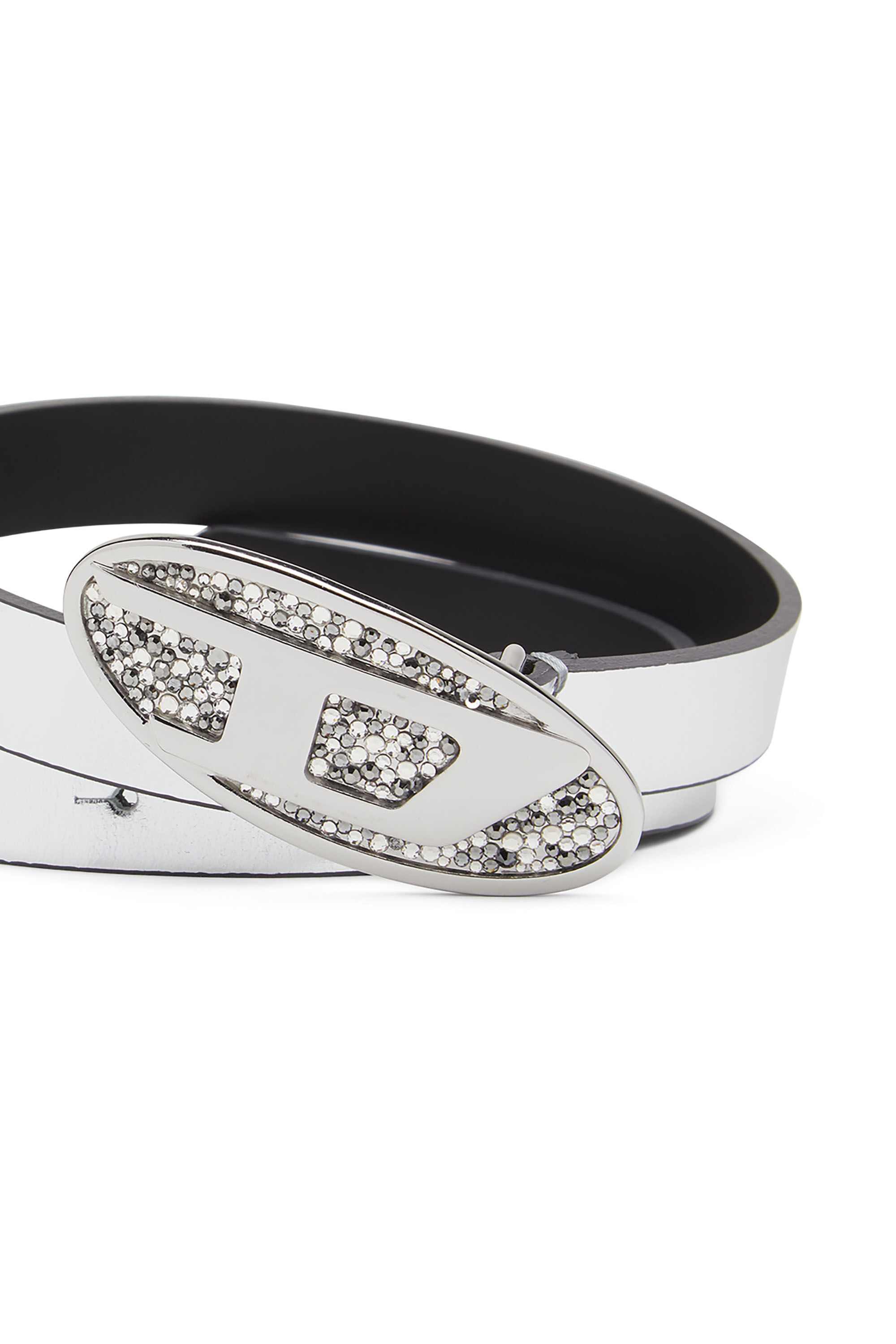 Diesel - B-1DR 20, Ceinture en cuir métallisé Femme in Gris - 2