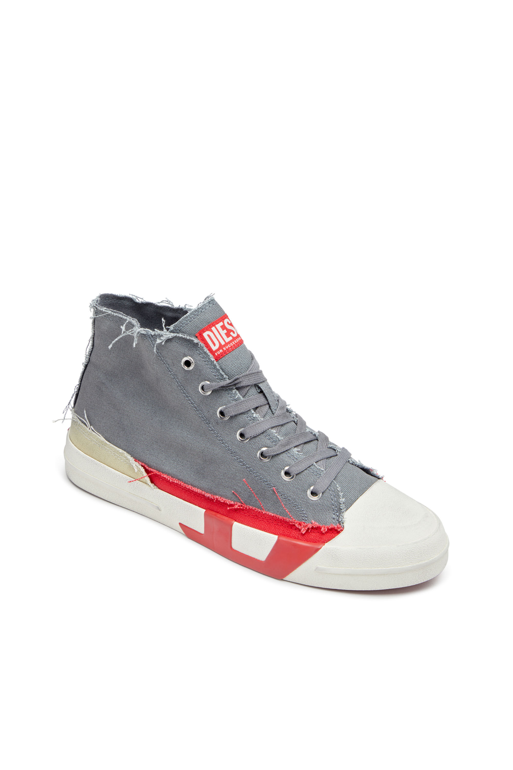 Diesel - S-D-VERSE MID, Male's S-D-Verse-Dirty-effect high-top canvas sneakers in Grey/Red - 6