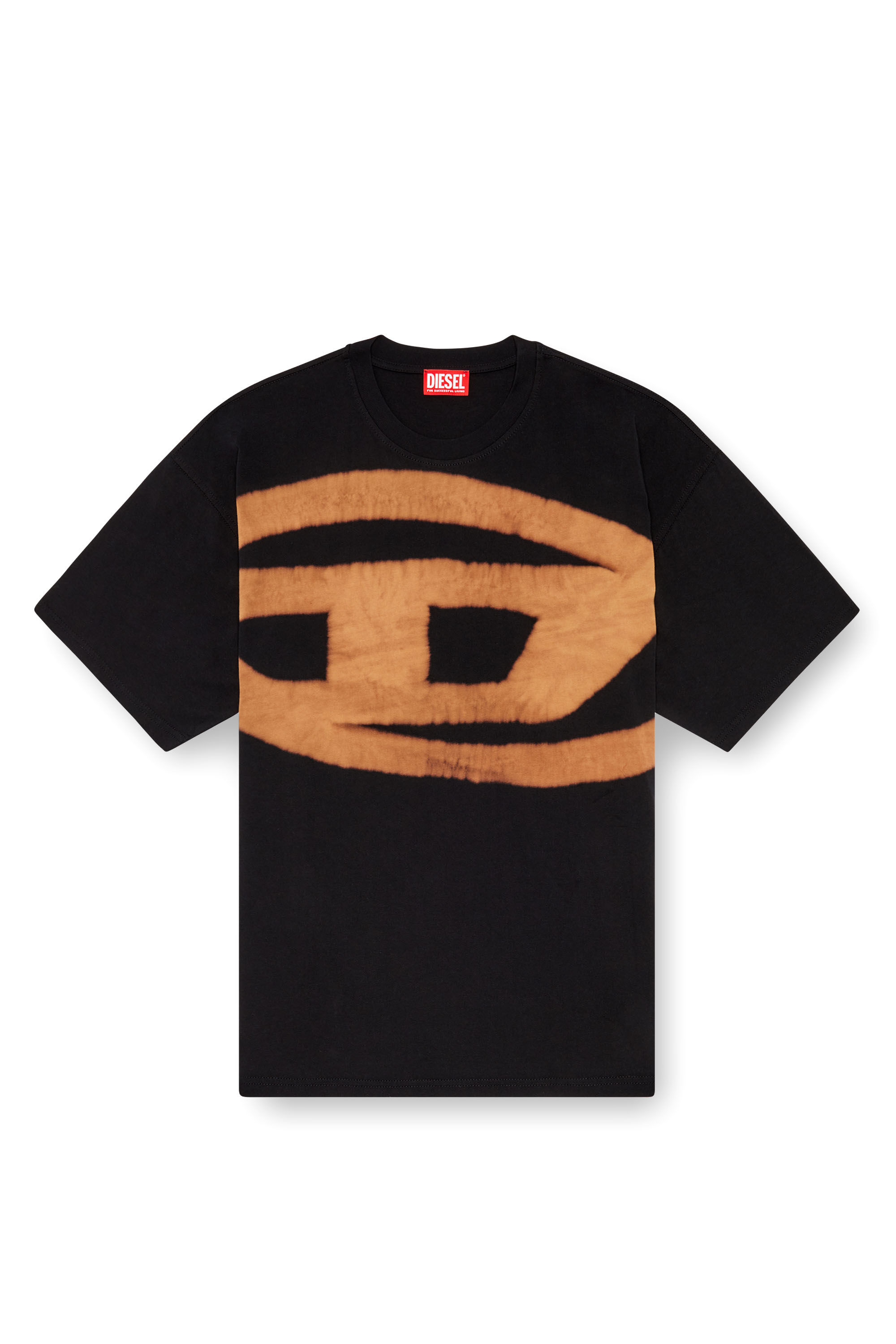 Diesel - T-BOXT-BLEACH, Male's T-shirt with bleached Oval D logo in Orange/Black - 2