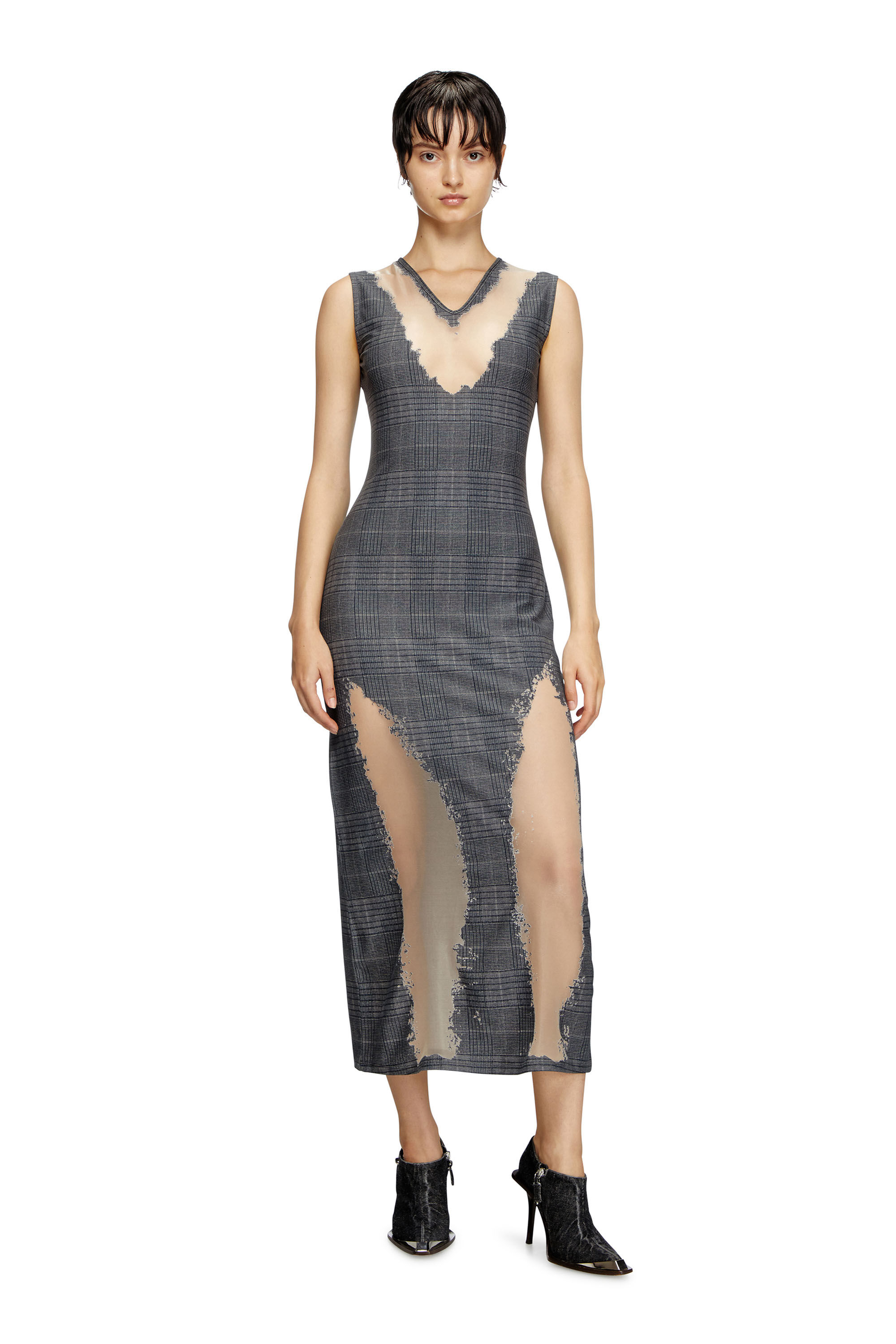 Diesel - D-MYLIANE, Female's Checked dress with devoré sweat stains in Grey - 1
