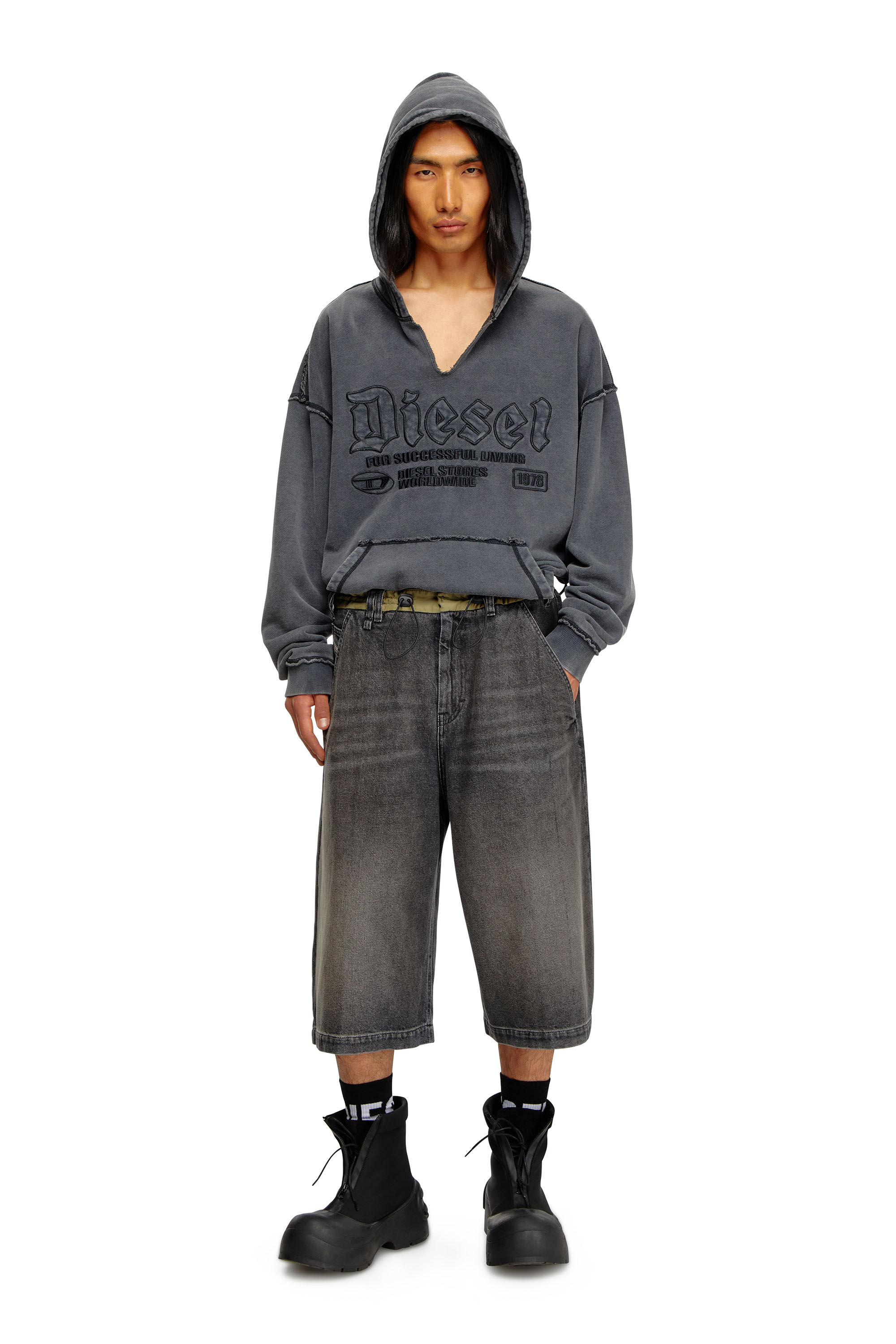Diesel - D-ANDRE-SHORT-S, Male's Loose bermuda shorts in denim and nylon in Black - 1