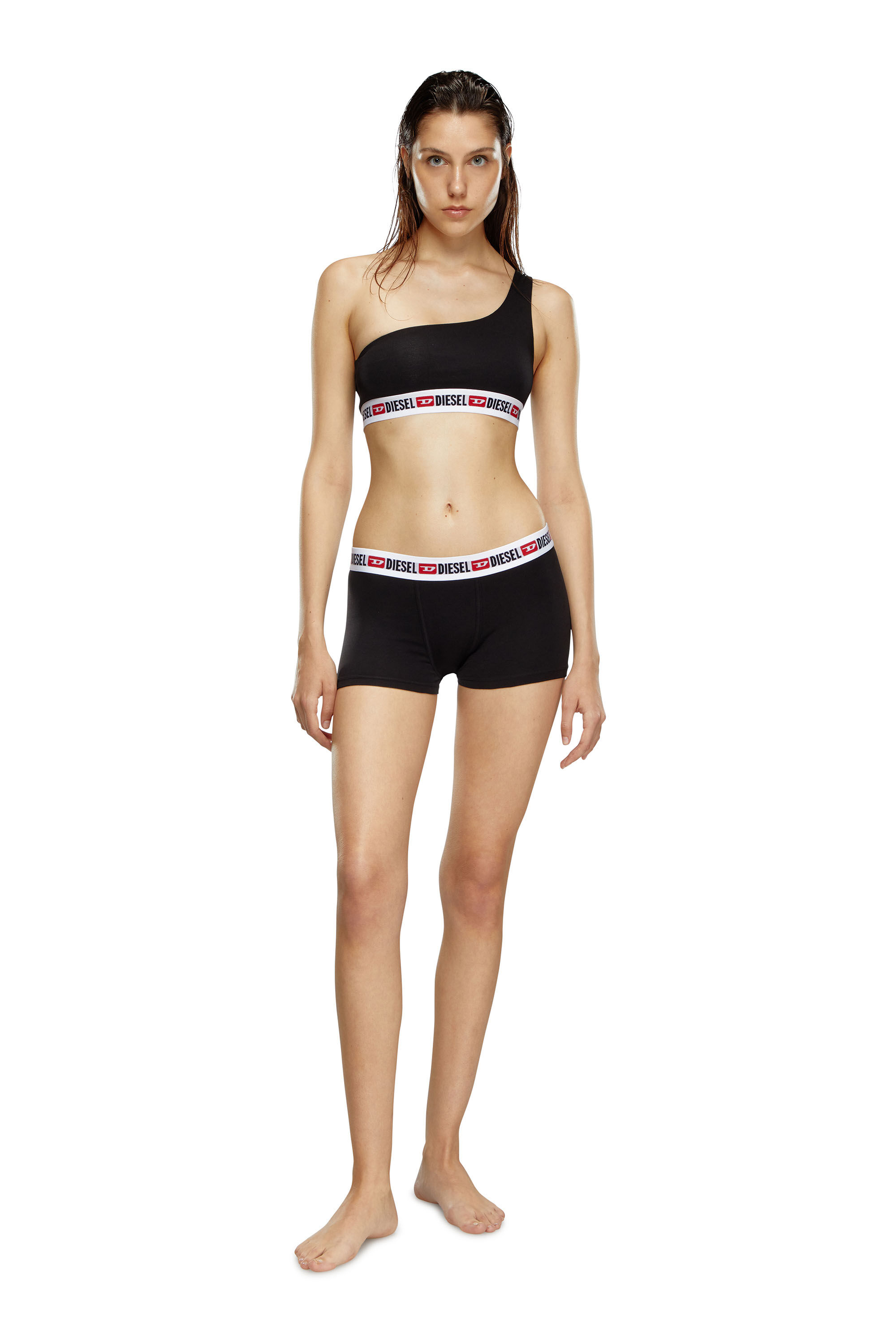 Diesel - UFSB-BAKSS-L, Female's One-shoulder bra with logo band in Black - 2