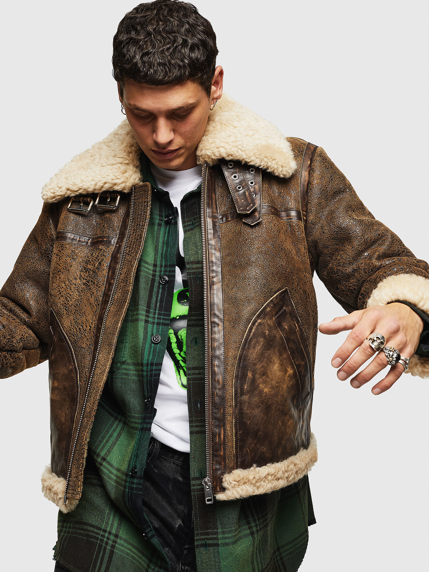 Diesel sheepskin leather outlet jacket