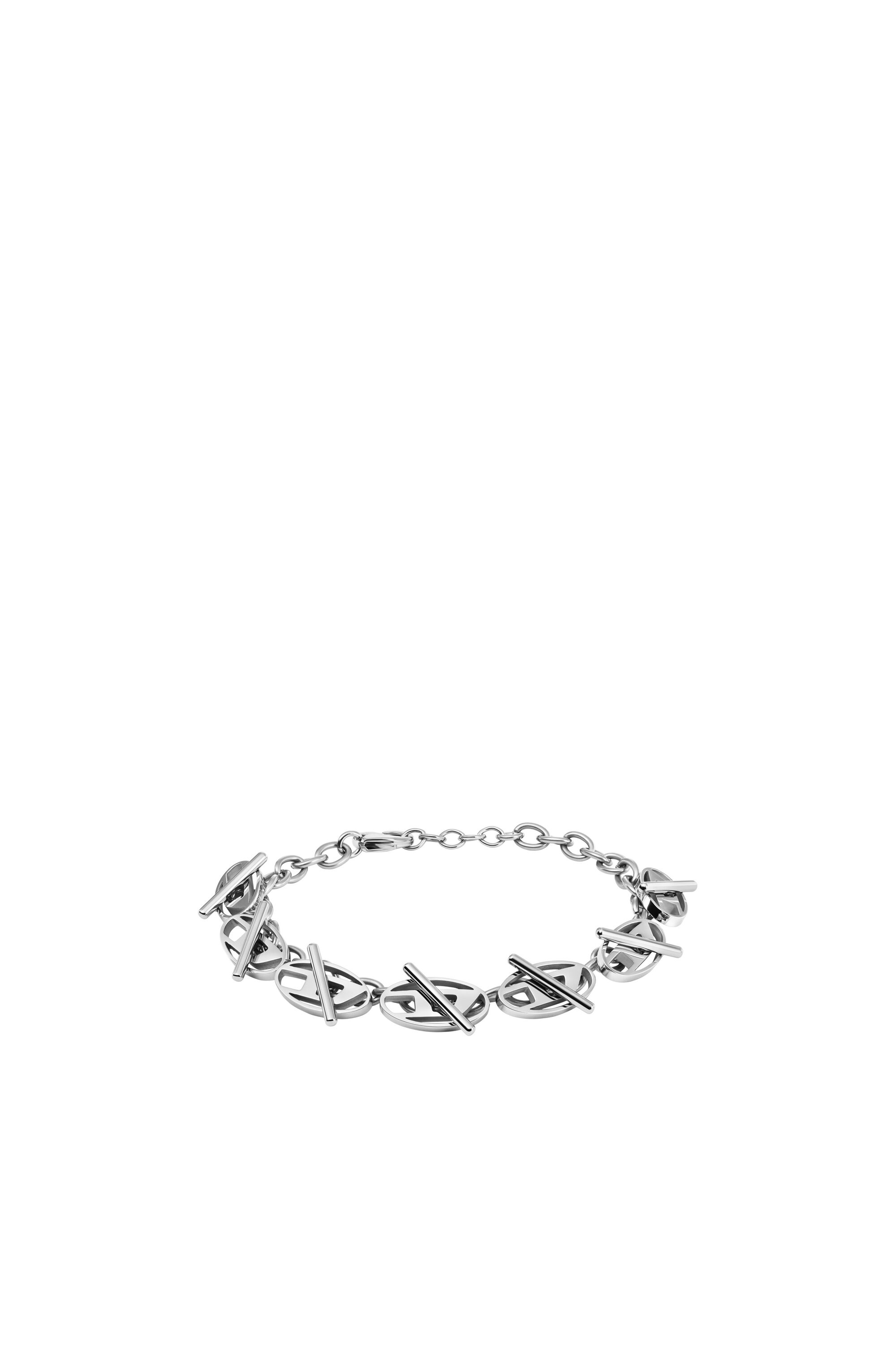 Diesel - DX1436, Bracelet chaîne en acier inoxydable avec logo oval D Mixte in Gris argenté - 1