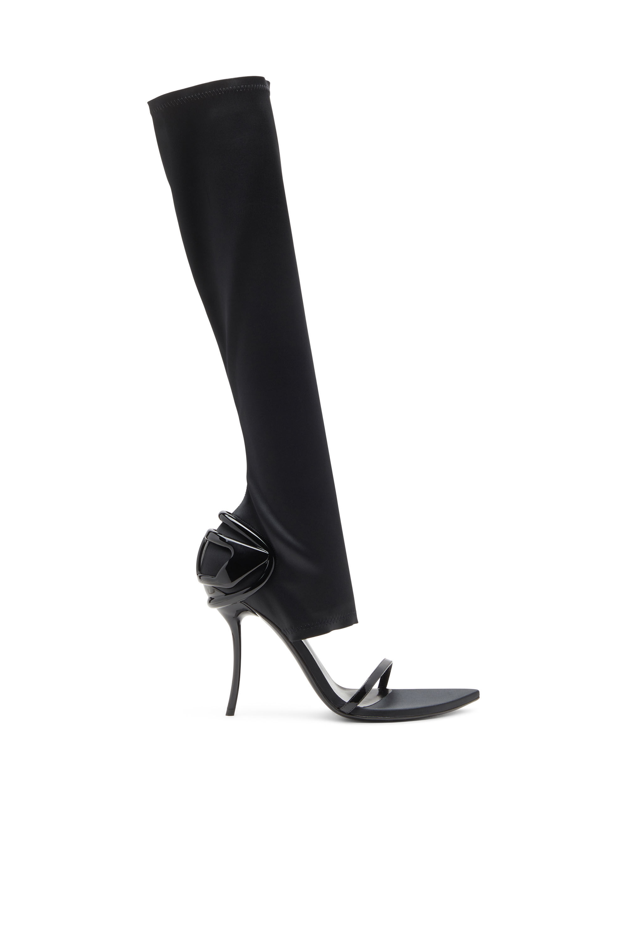 Diesel - D-TEN&HALF SDL KB, Female's D-Ten&Half-Stiletto knee boot sandals in stretch satin in Black - 1