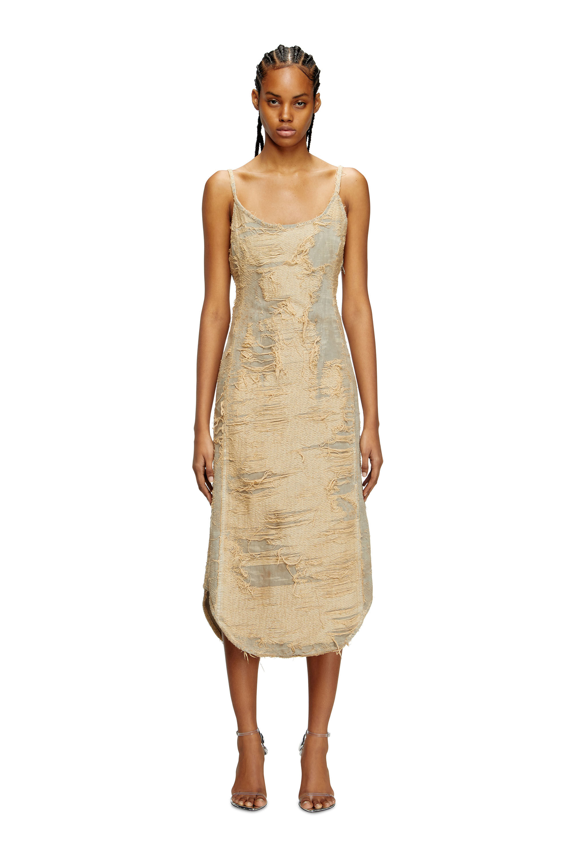 Diesel - DE-VERA-FSG, Robe en denim surteint à fils flottants Femme in Beige - 1