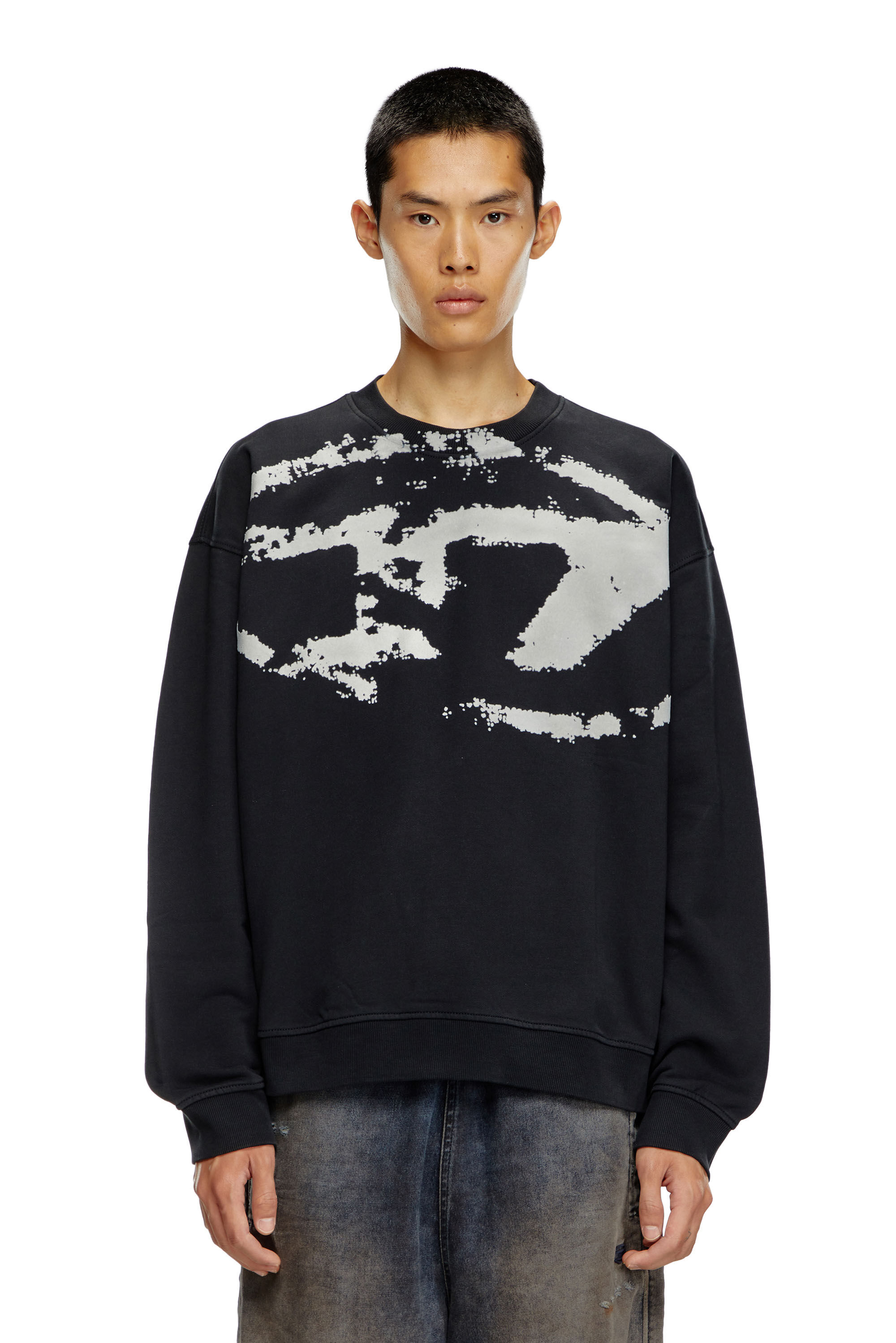 Diesel - S-BOXT-N5, Sweat-shirt avec logo floqué effet vieilli Homme in Noir - 5