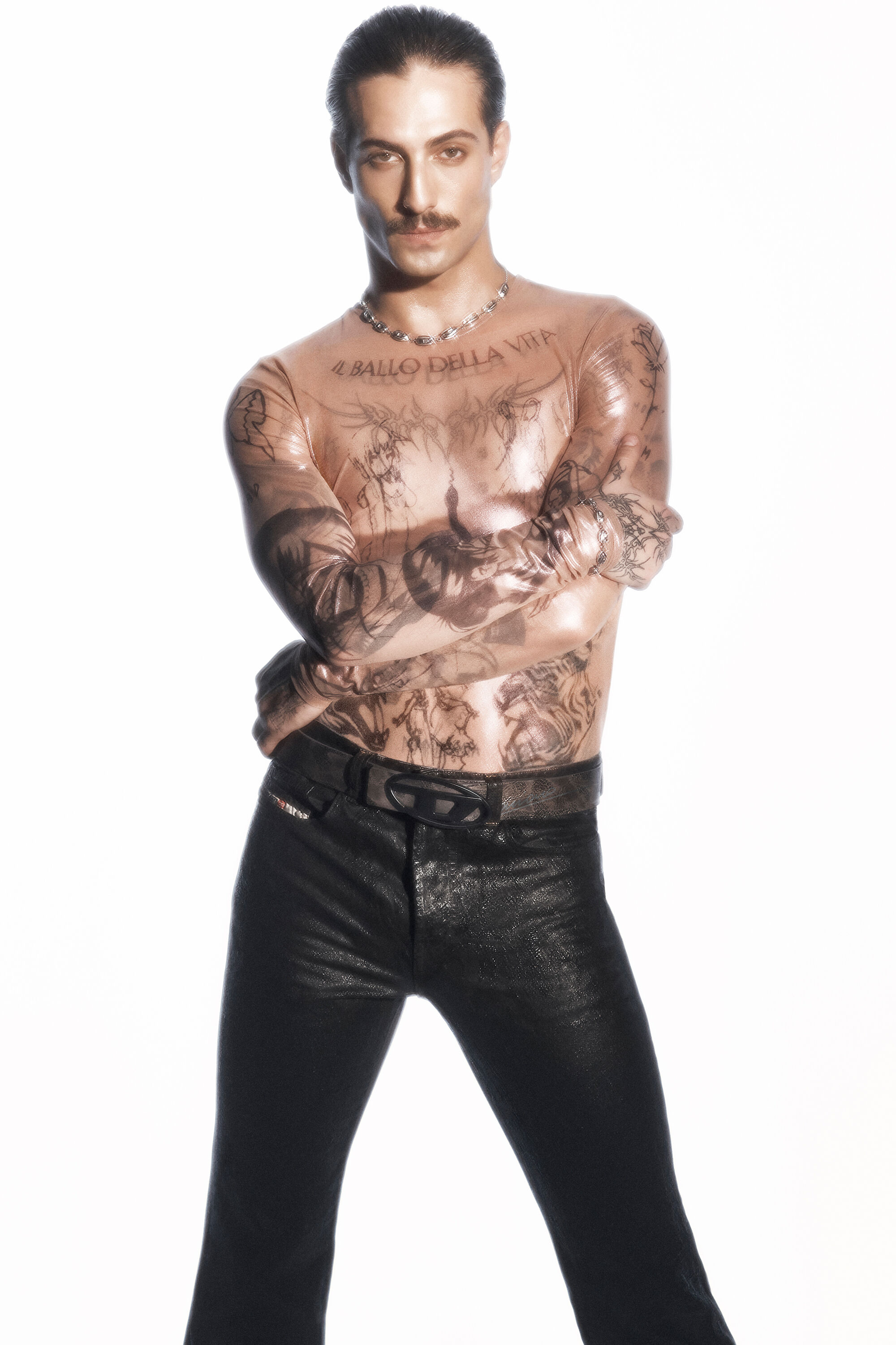 【誠実】 coated in top Tattoo Women's stretch Diesel | Pink | tulle トップス