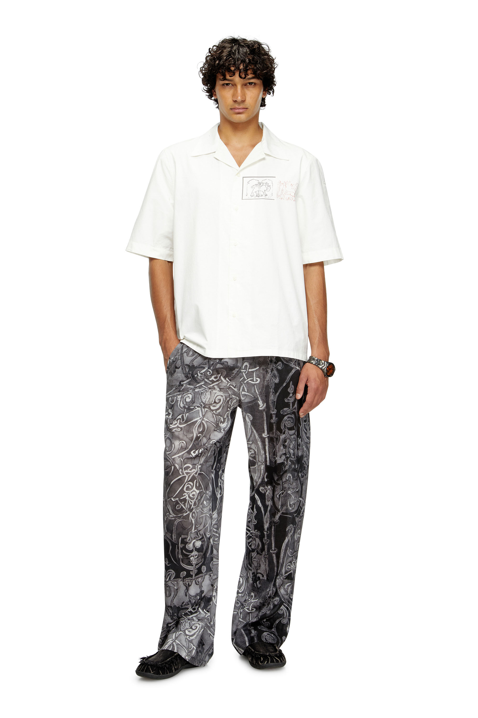 Diesel - S-BRACK-A-HGBS, Male's Shirt with sword print in White - 1