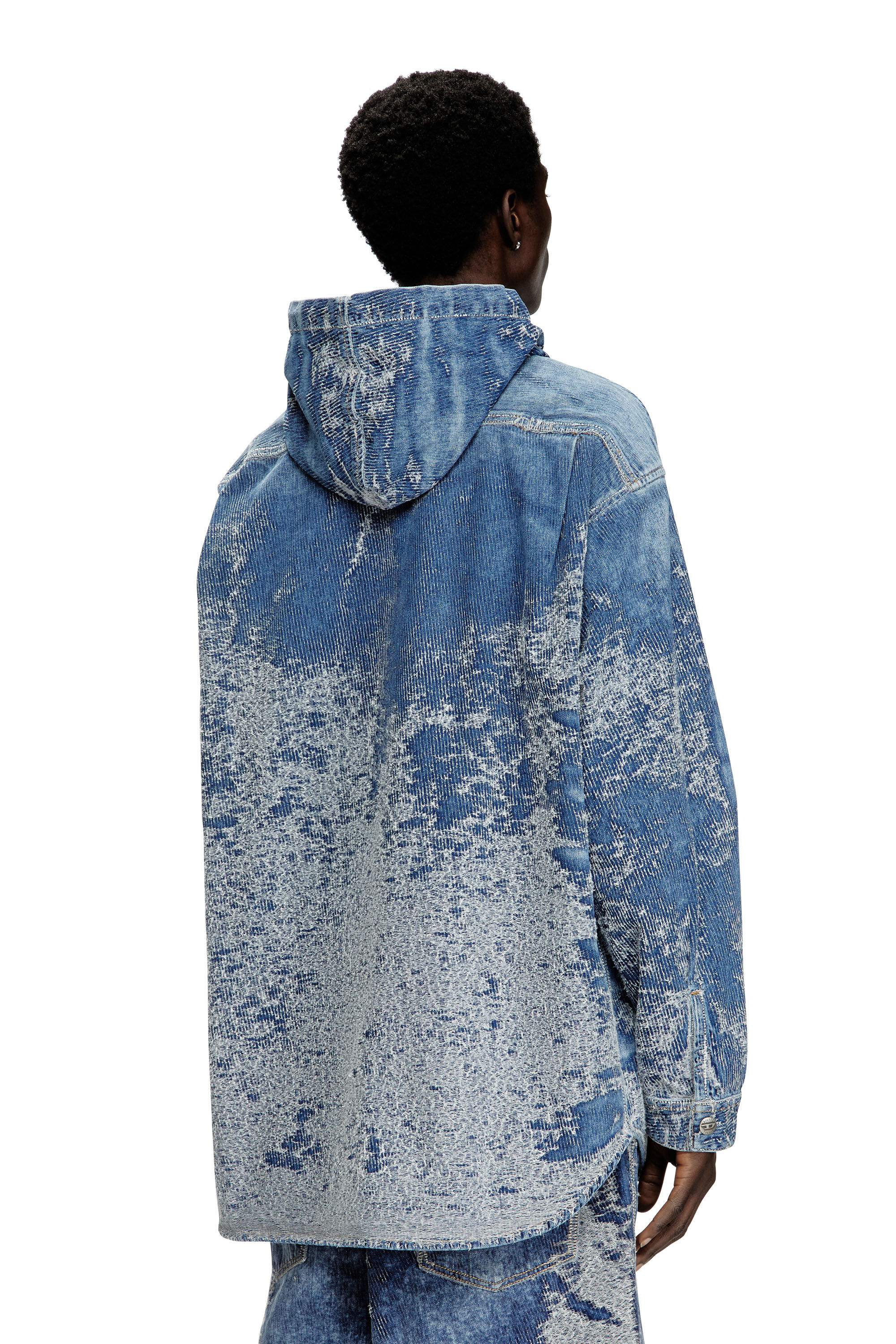 Diesel - D-DEWNYS-HOOD-S, Surchemise en denim jacquard effet vieilli Homme in Bleu - 5