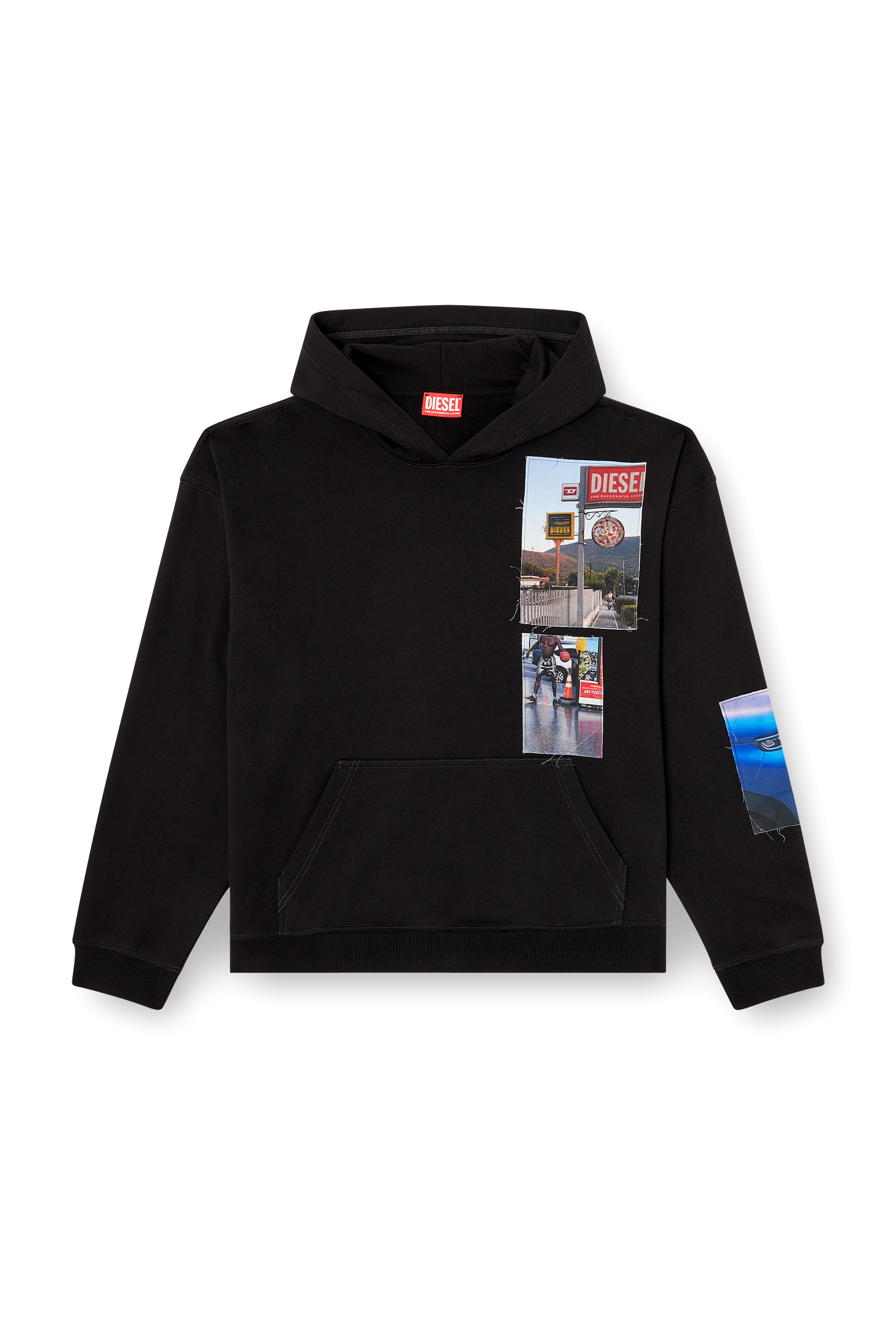 Diesel - S-BOXT-HOOD-T6, Sweat-shirt à capuche avec empiècements photo de logo Homme in Noir - 2