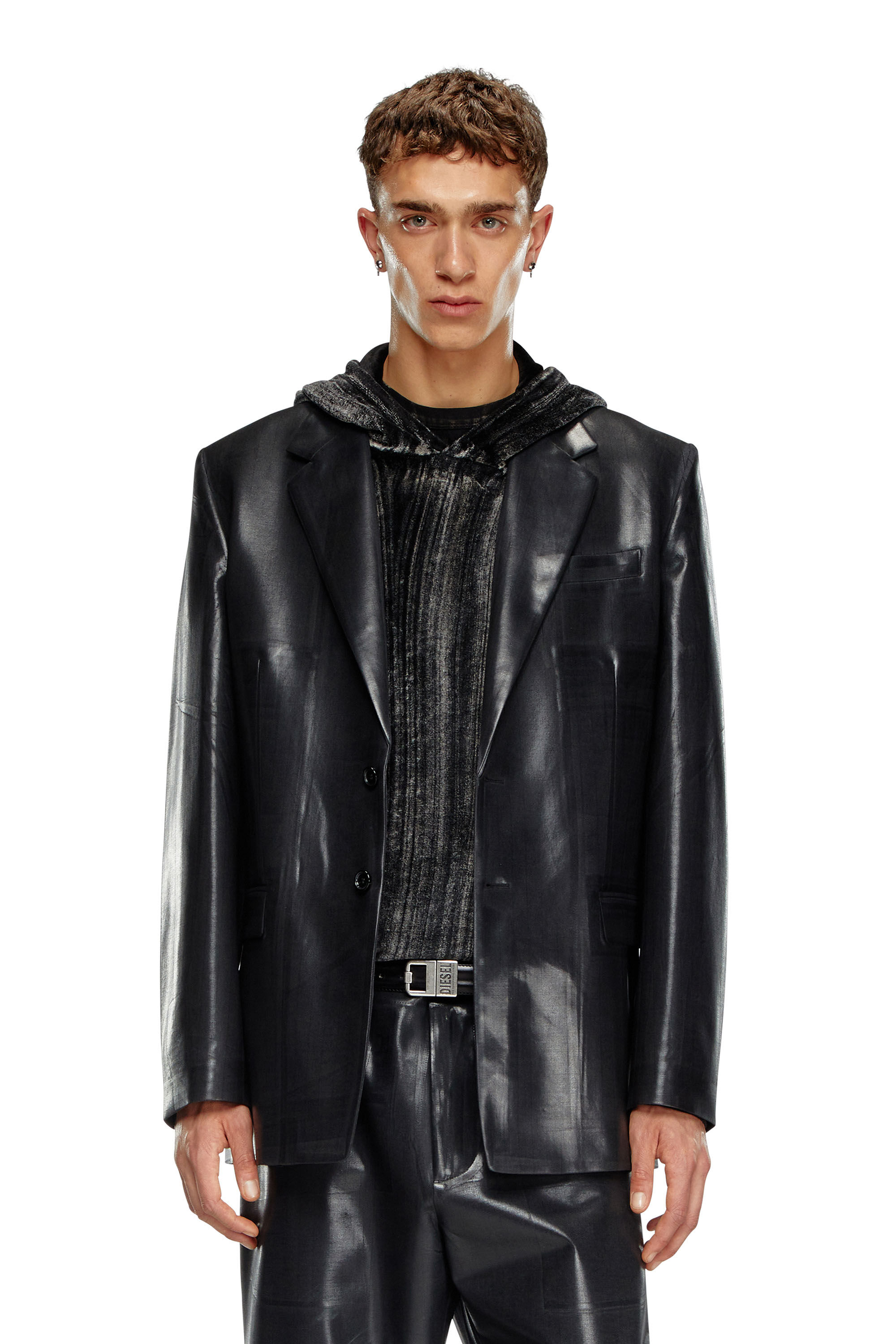 Diesel - J-STANLEY, Blazer à fines rayures avec devant enduit Homme in Noir - 3