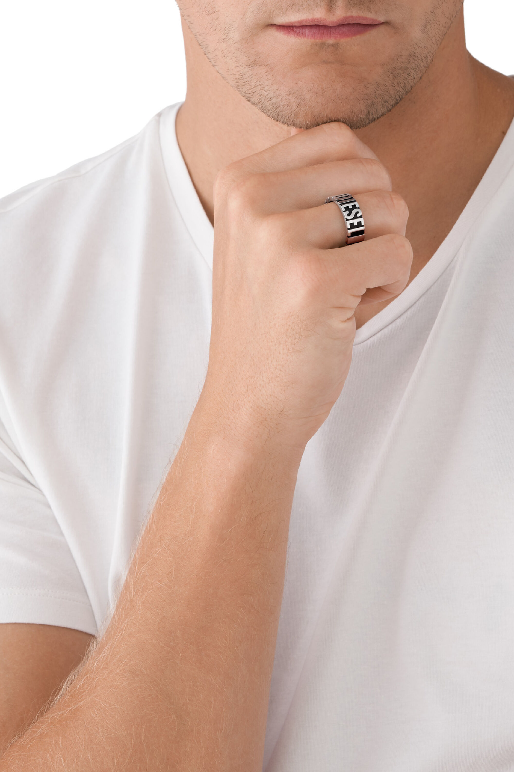 Diesel - DX1387, Male's Black stainless steel band ring in Grey - 4