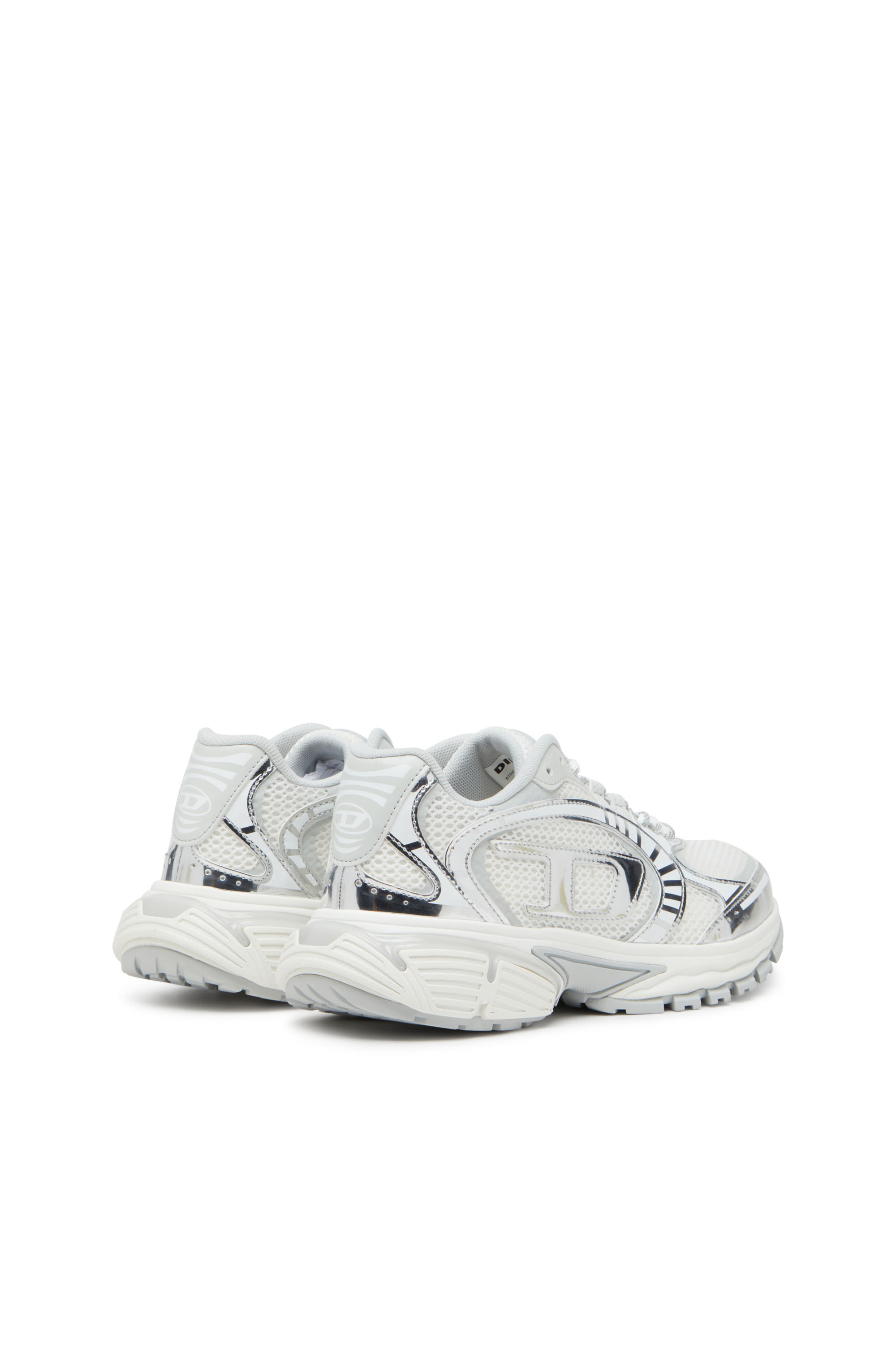 Diesel - S-PRO-V-DENSE LOW W, Female's S-Pro-V-Dense-Metallic mesh sneakers with Oval D logo in White/Silver - 3