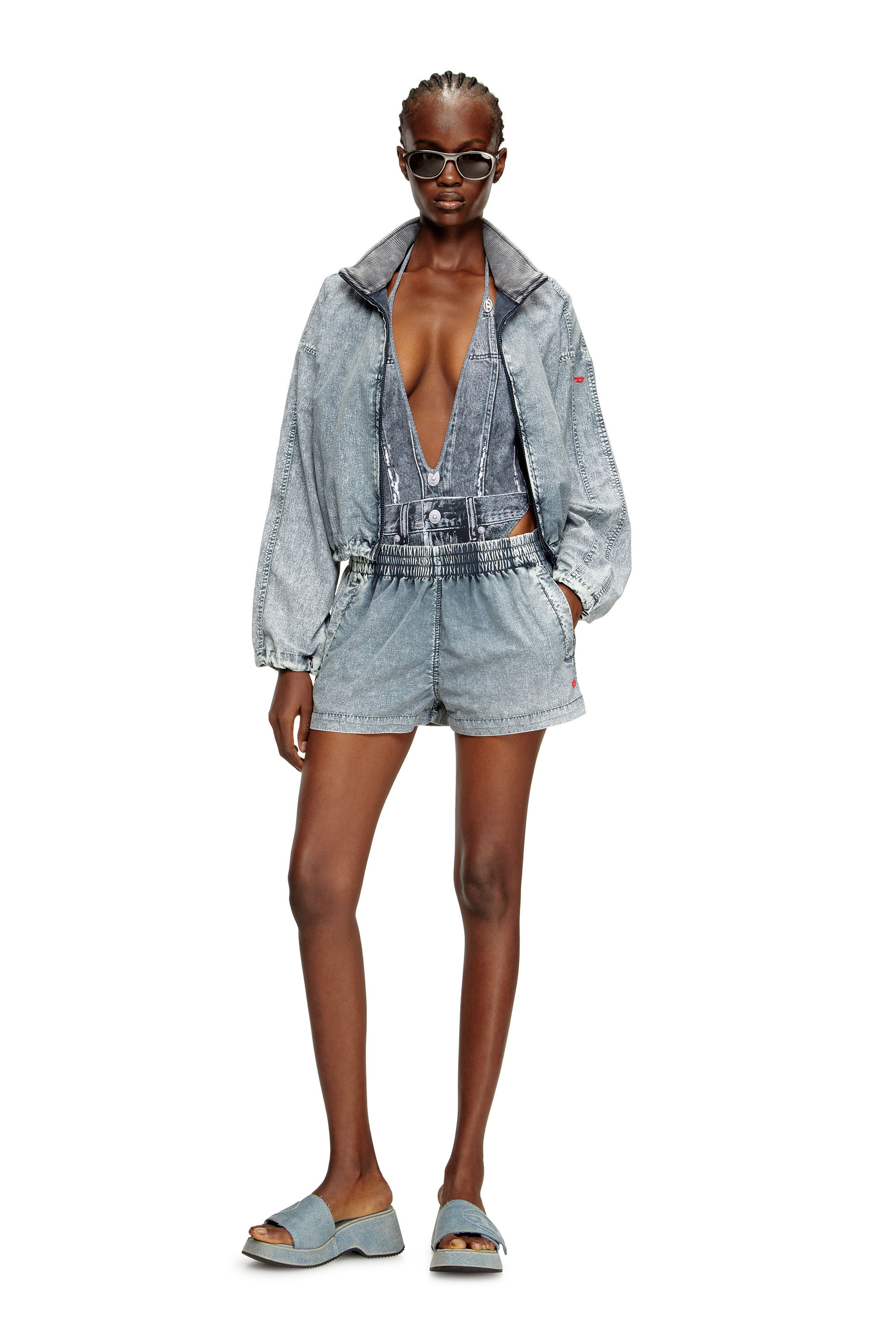 Diesel - KINSLEY-DNM, Maillot de bain plongeant avec effet trompe-l'œil denim Femme in Bleu - 5