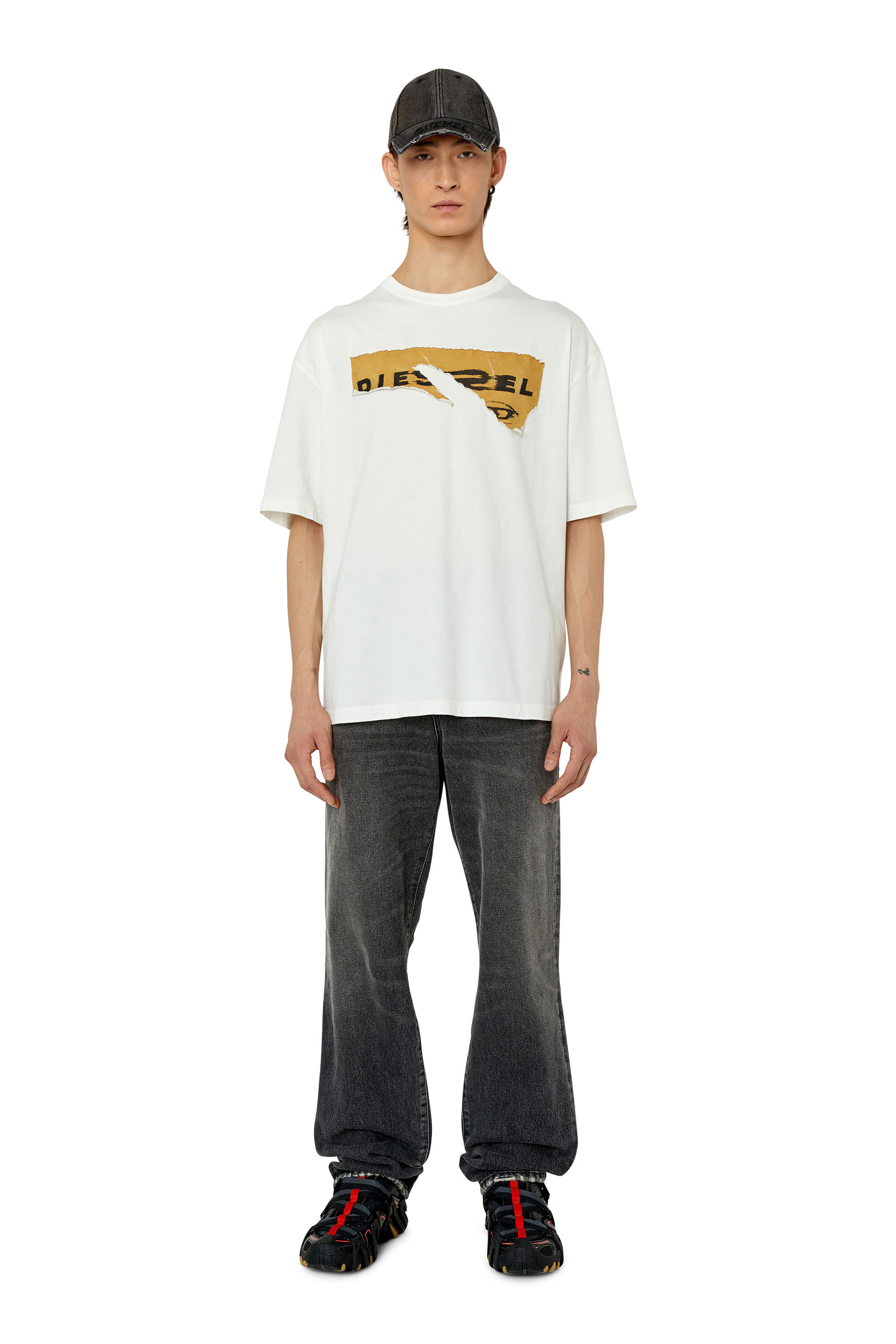 Diesel - T-WASH-POFF, Male's T-shirt with peel-off patches in White - 1