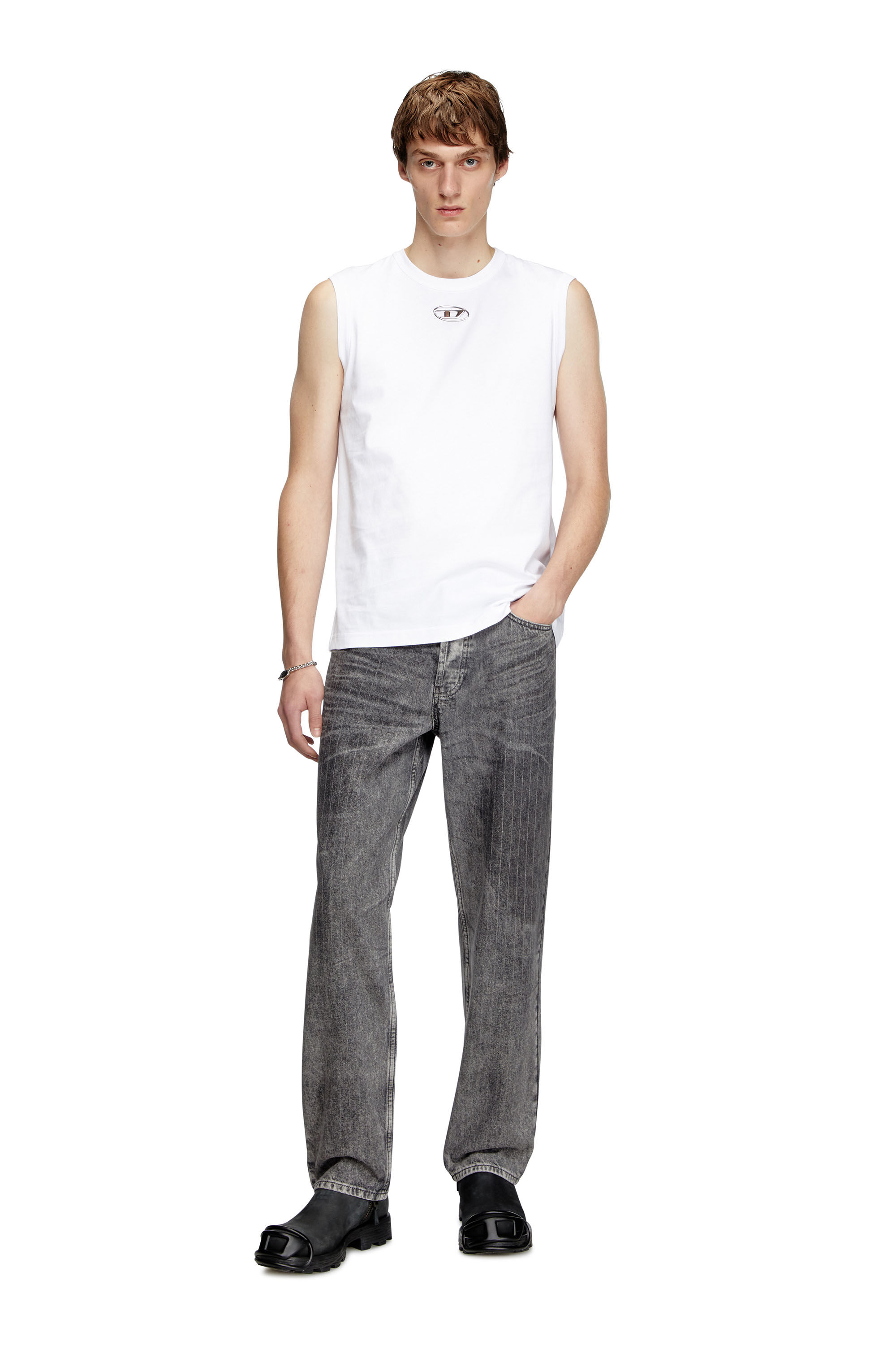 Diesel - T-BISCO-OD, Male's Tank top with metallic Oval D in White - 1