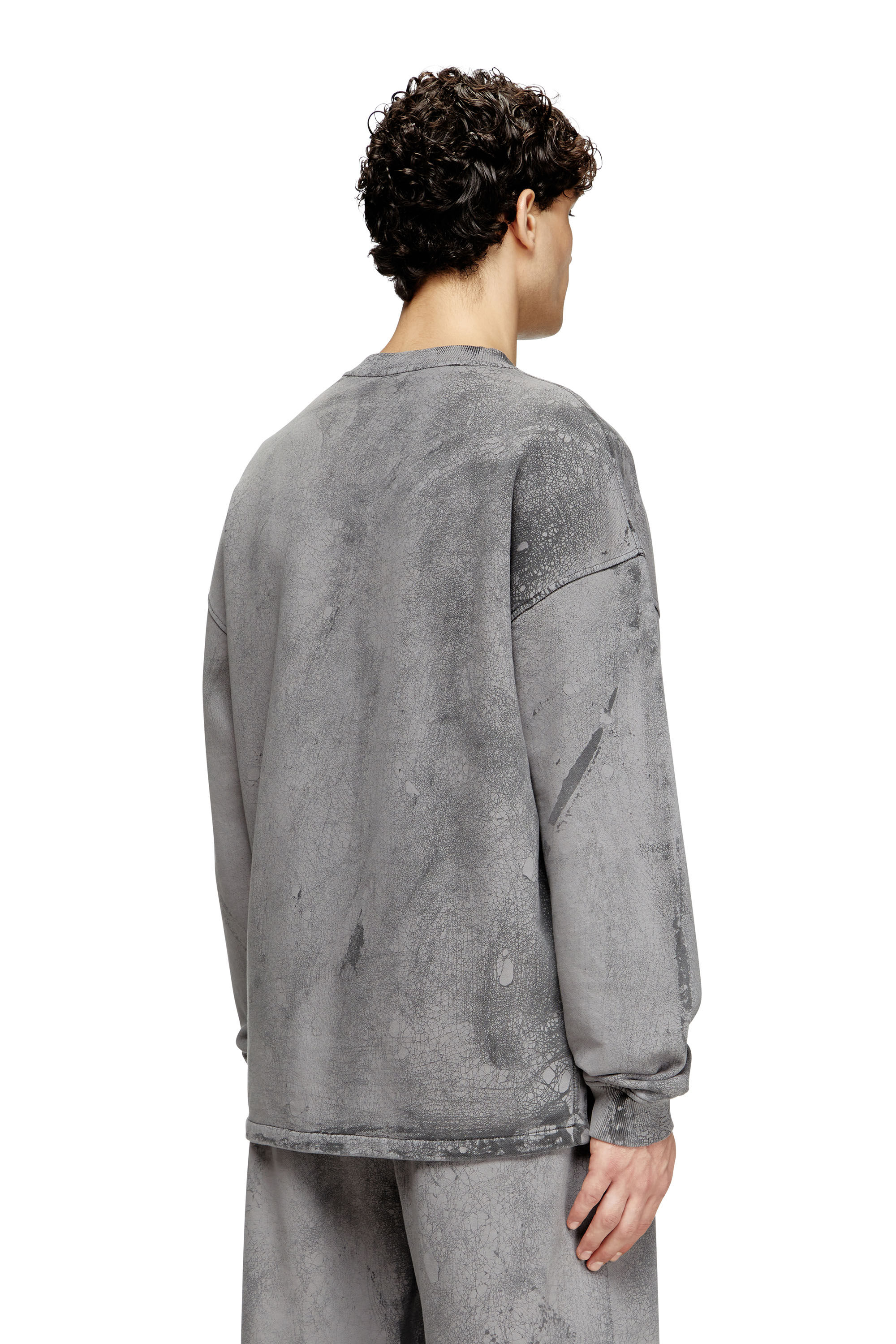 Diesel - S-BAXT-T1, Male's Cracked-effect sweatshirt with micro logo in Grey - 4