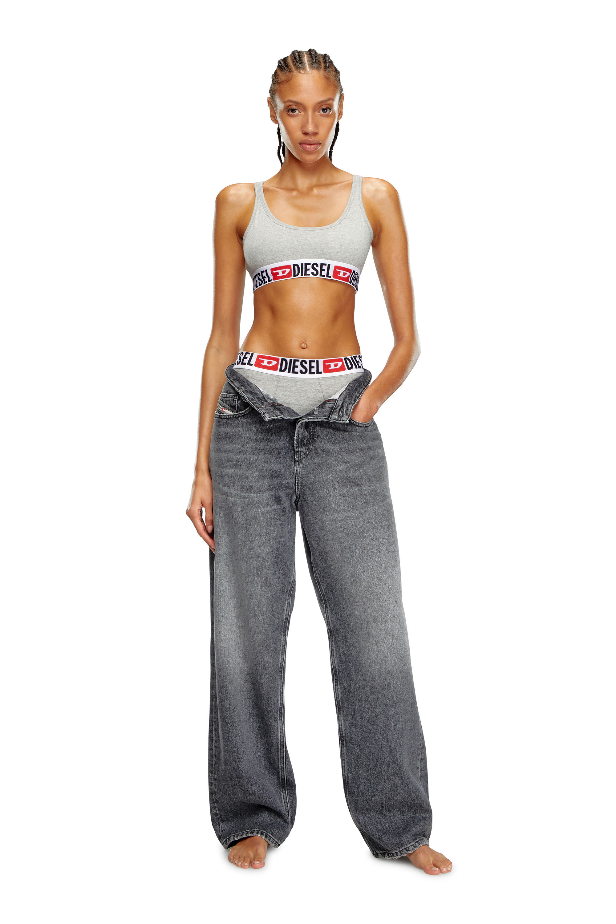 Diesel - UFSB-ORIBA, Female's Bralette with logo band in Grey - 2