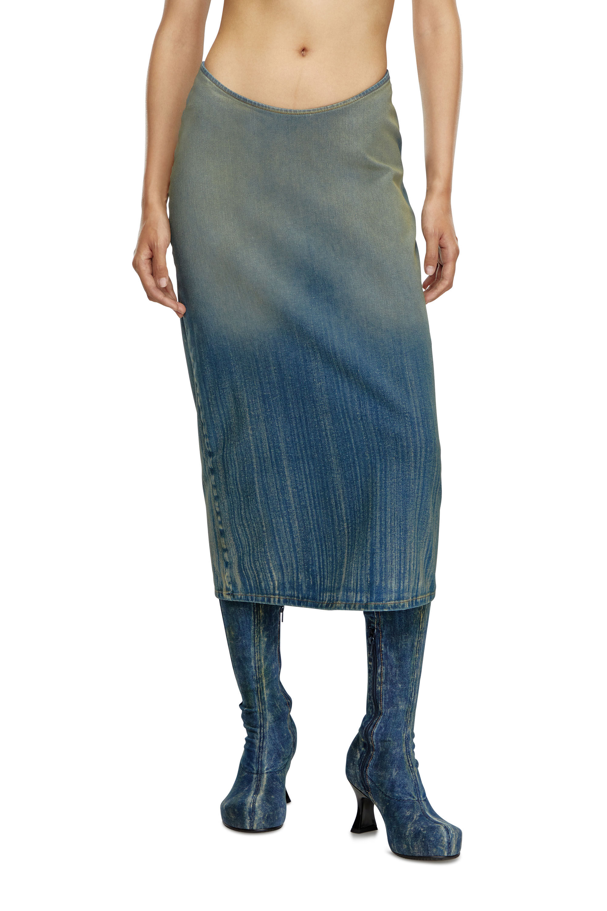 Diesel - DE-MAURY-S, Female's Pencil skirt in light streaky denim in Medium Blue - 3