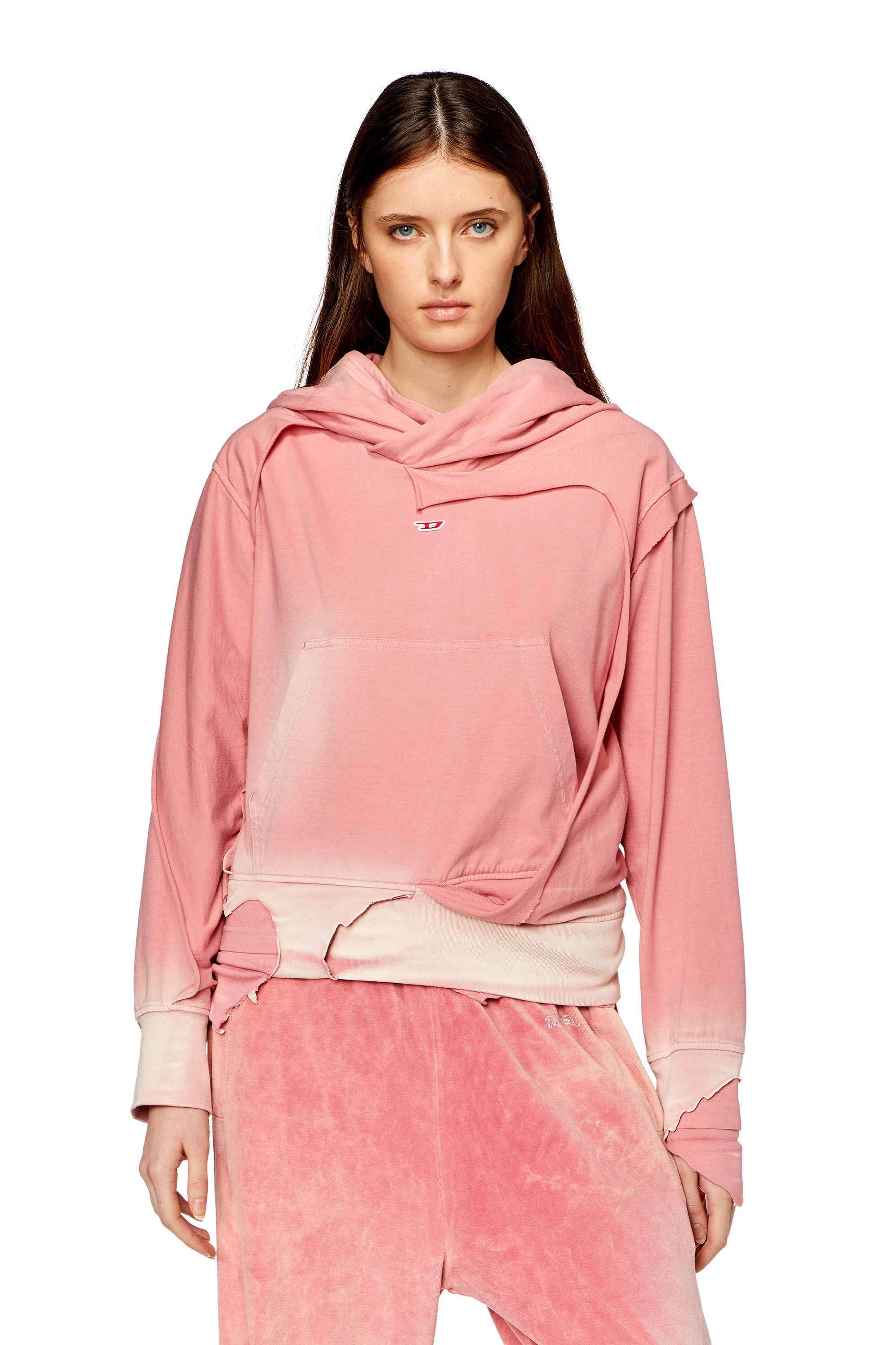 Women s Hoodie with destroyed peel off effect Pink Diesel