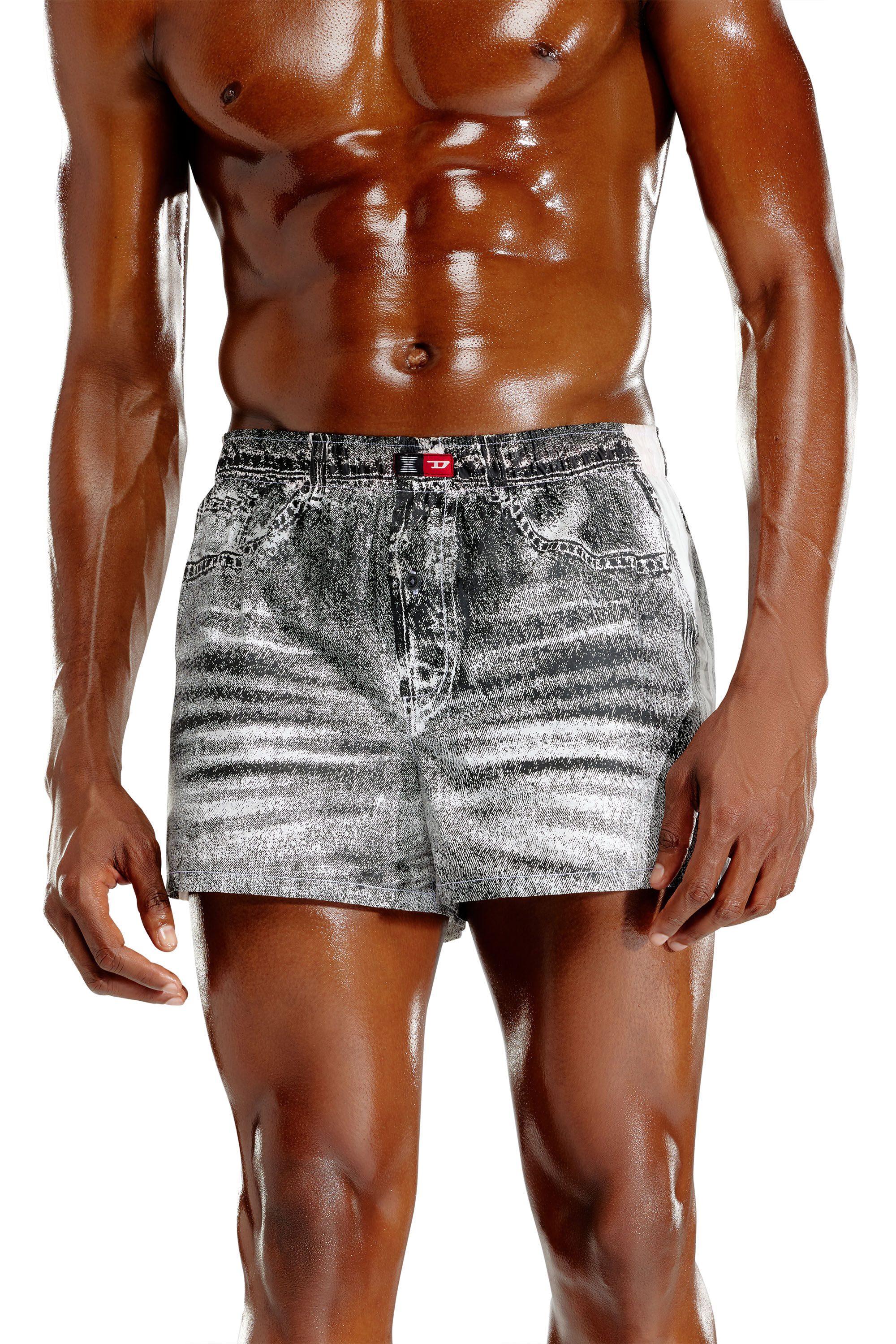 Diesel - TROMPE-BOXERS, Boxer en popeline de coton effet denim Homme in Gris - 3