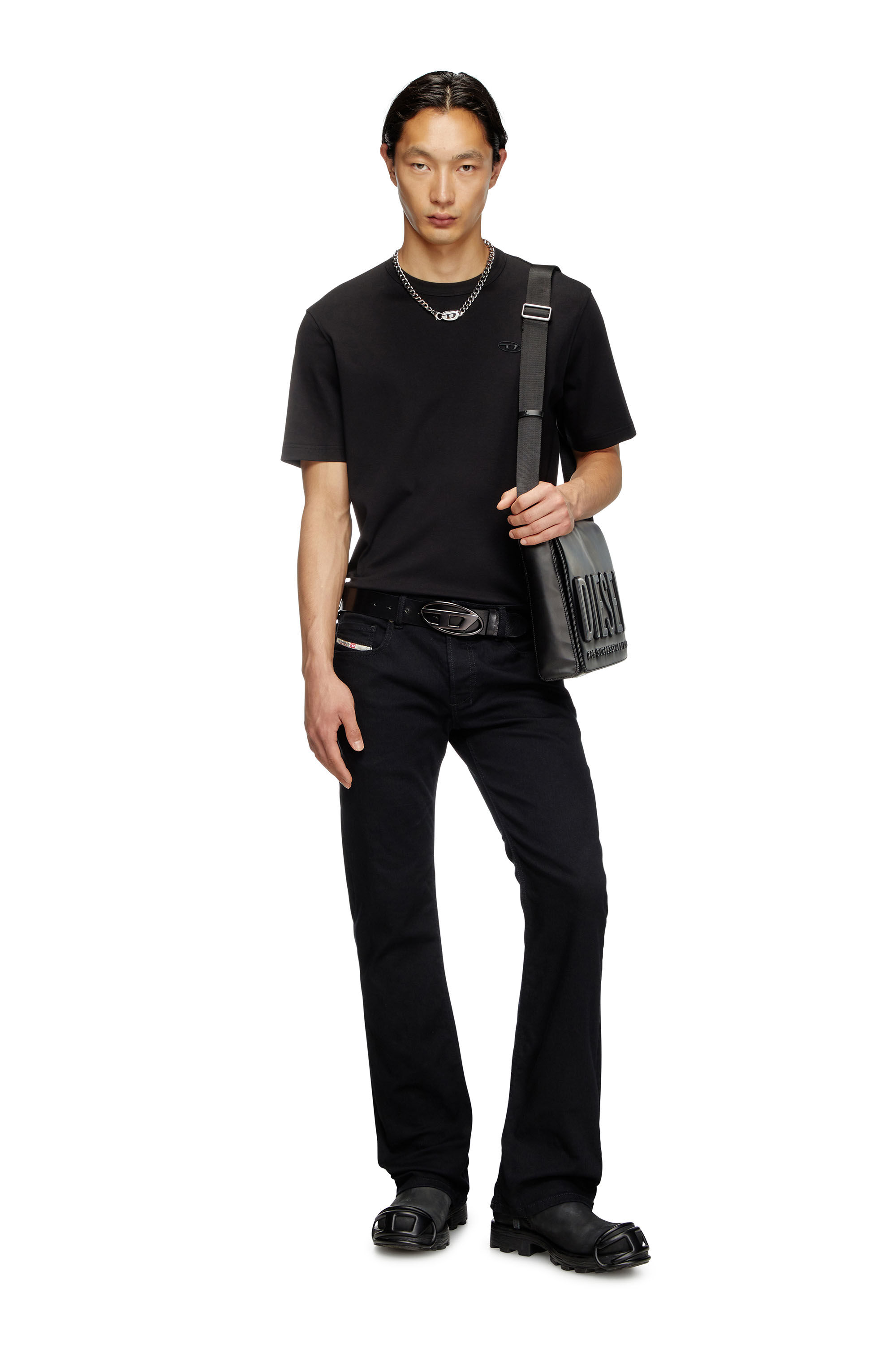 Diesel - T-ADJUST-SLITS-R17, Male's T-shirt with tonal logo embroidery in Black - 1