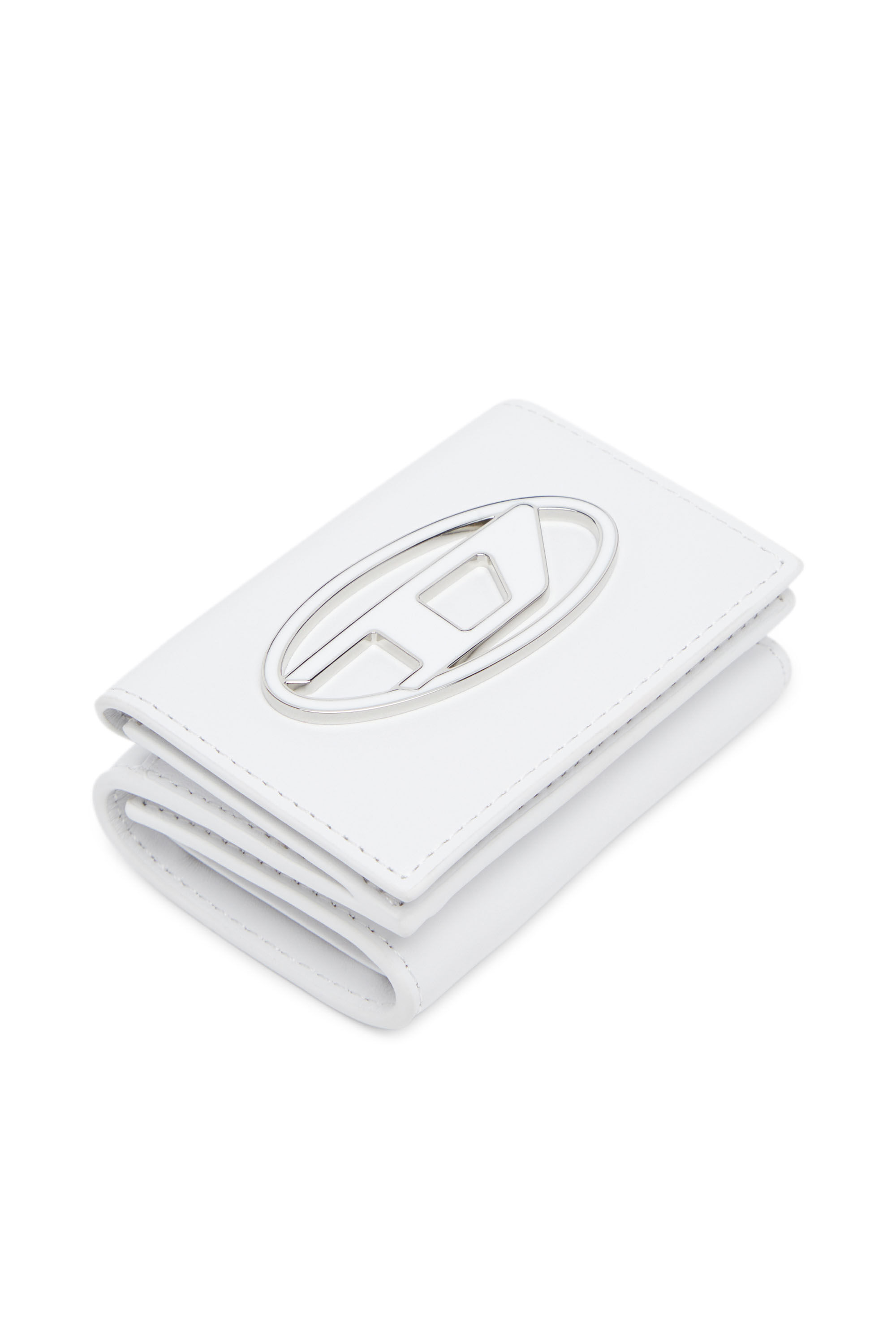 Diesel - LORETTINA, Portefeuille à trois volets en cuir avec plaque à logo Femme in Blanc - 4