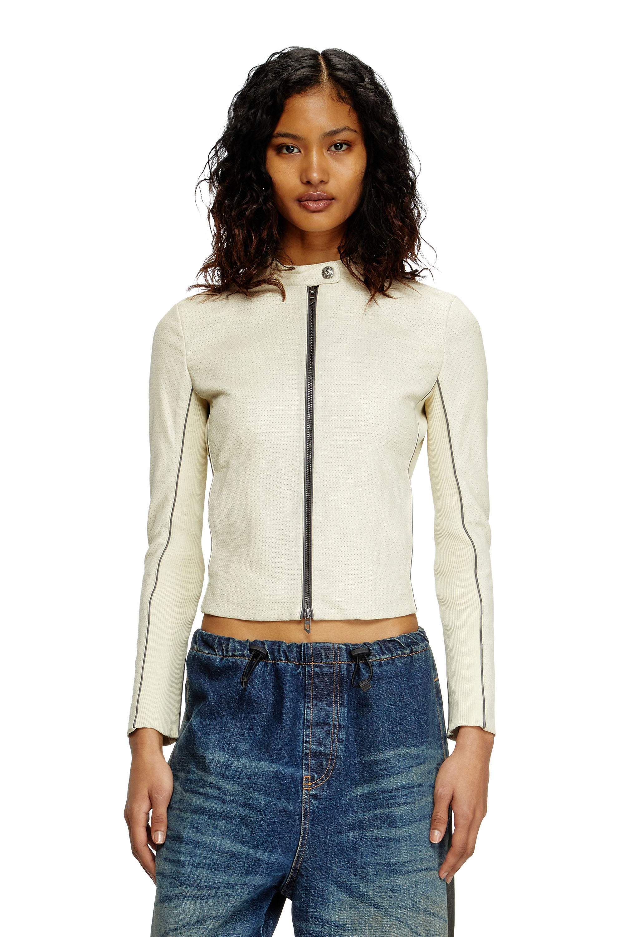 Diesel - L-IBRA, Female's Biker jacket in perforated stretch leather in White - 3