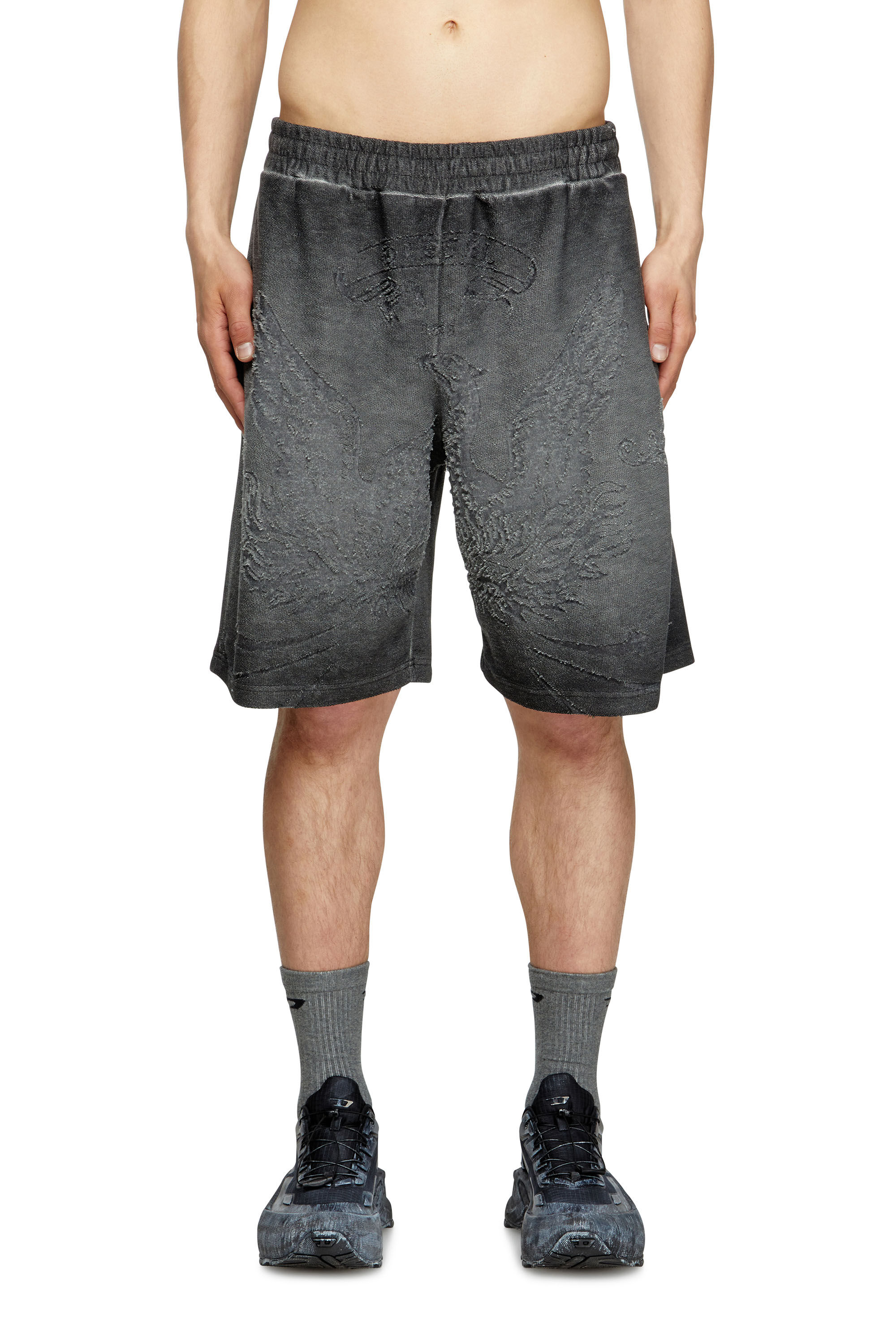 Diesel - P-CROWDE, Male's Sweat shorts with phoenix devoré in Dark Grey - 3