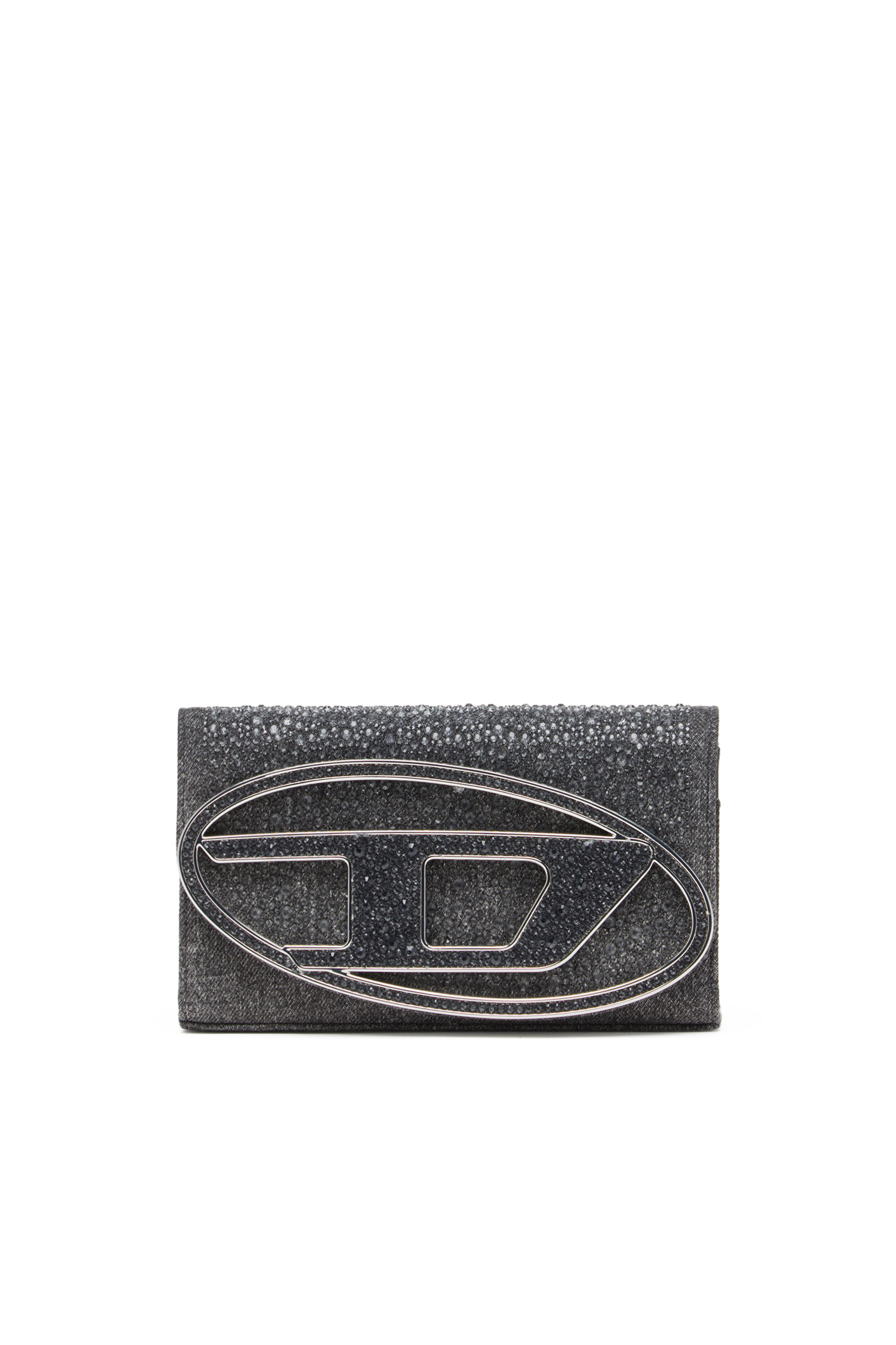 Diesel - 1DR WALLET STRAP, Porte-monnaie en denim cristal Femme in Noir - 1