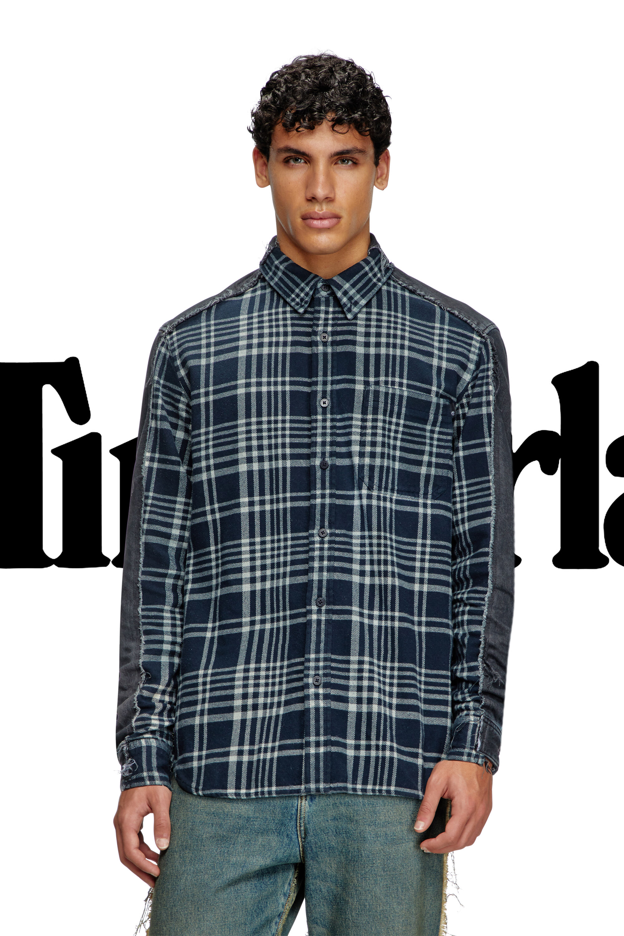Diesel - Shirt Dieseloves 6B, Unisex's Overdyed check and denim shirt in Blue/Black - 4